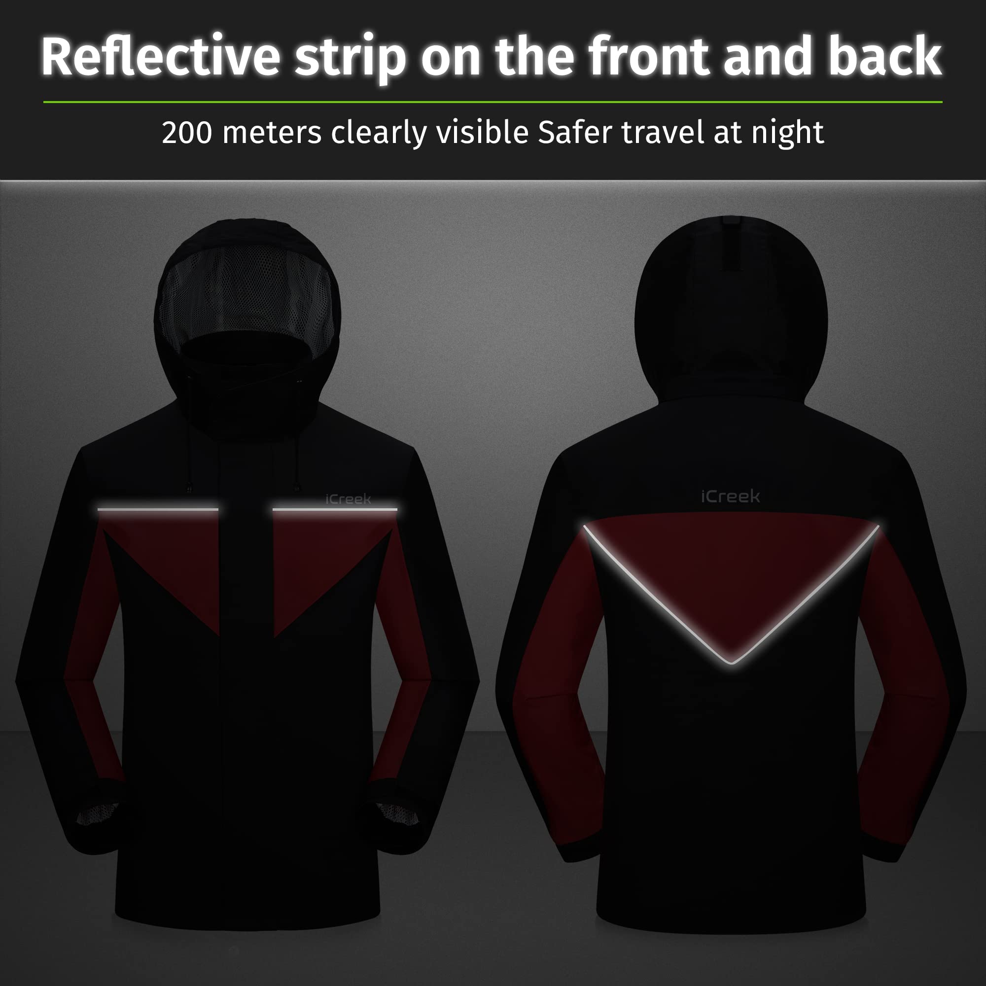 iCreek Motorcycle Rain Suits for Men & Women Waterproof Anti-storm Raincoat High Visibility Rain Gear for Cycling, Golf, Fishing
