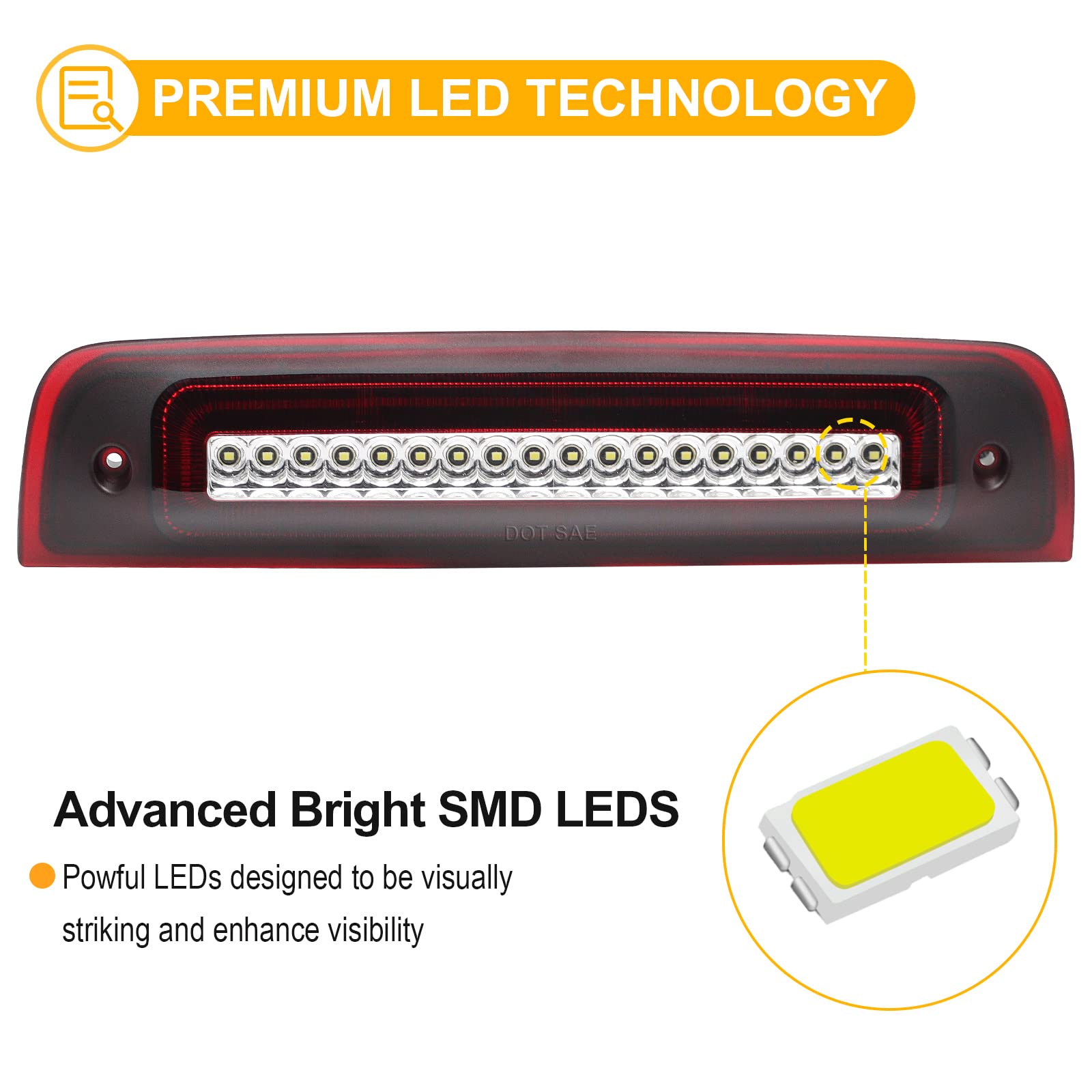 R&F Auto Led Strobe Third Brake Light Compatible With Ram 1500 2500 3500 4500 5500, 2010-2018 Pickup Truck High Mounted Stop Lig