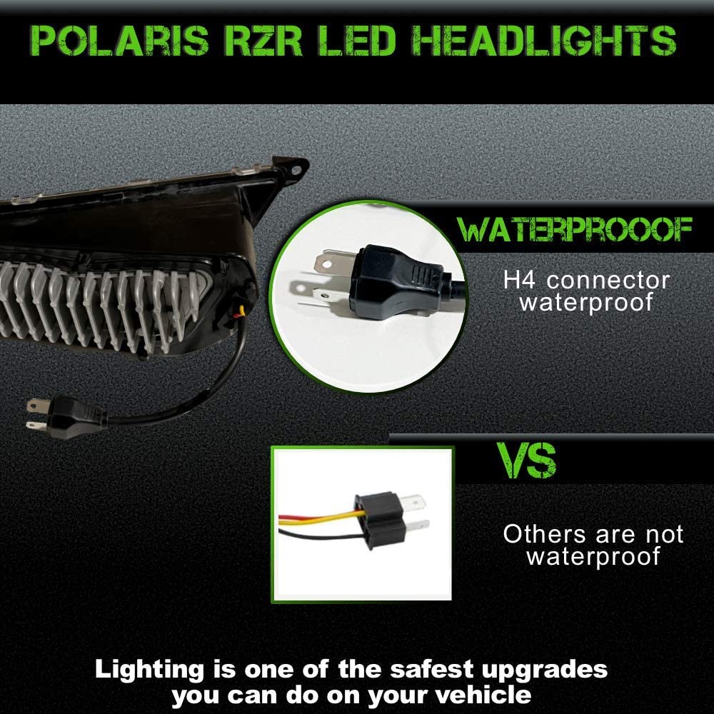 Slk-Lights Premium (Black) Rzr Led Headlight Compatible With Polaris General, Polaris Rzr 900S, Polaris Razor 1000 Xp Turbo (Fit