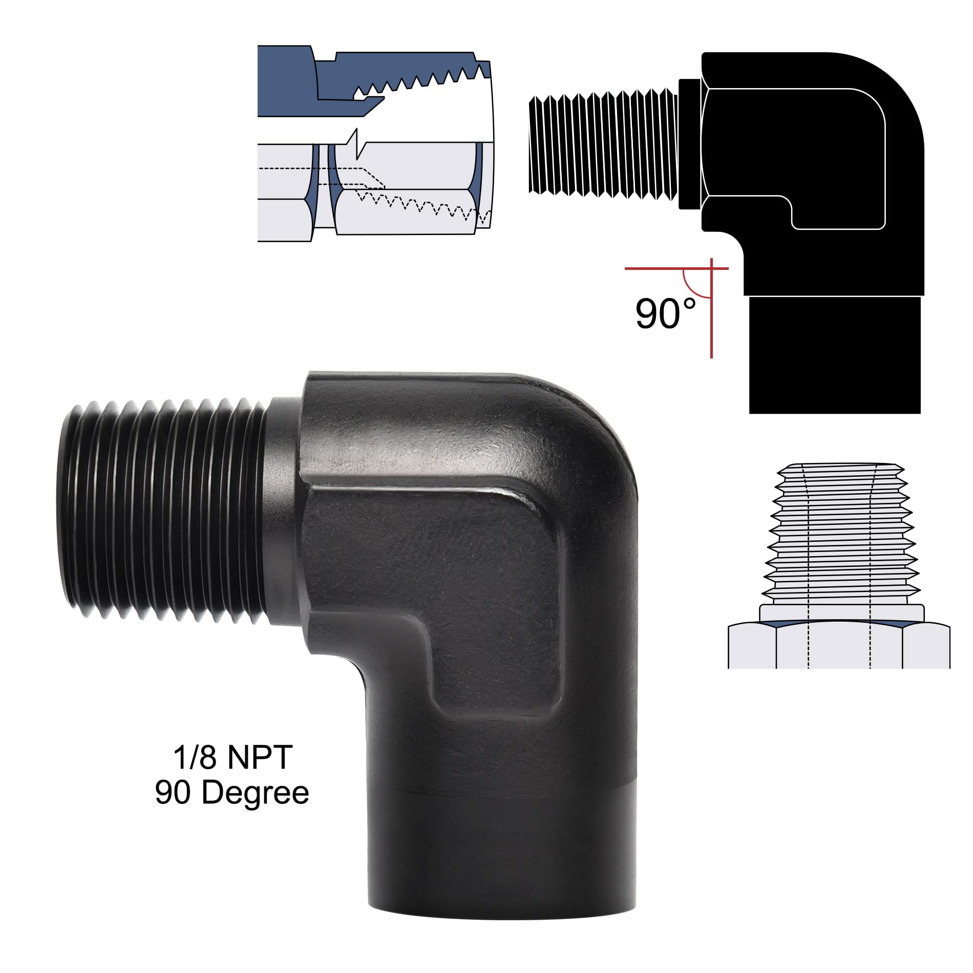 Evil Energy 1/8' Npt Female To Male Fitting Adapter 90 Degree Elbow Aluminum Black
