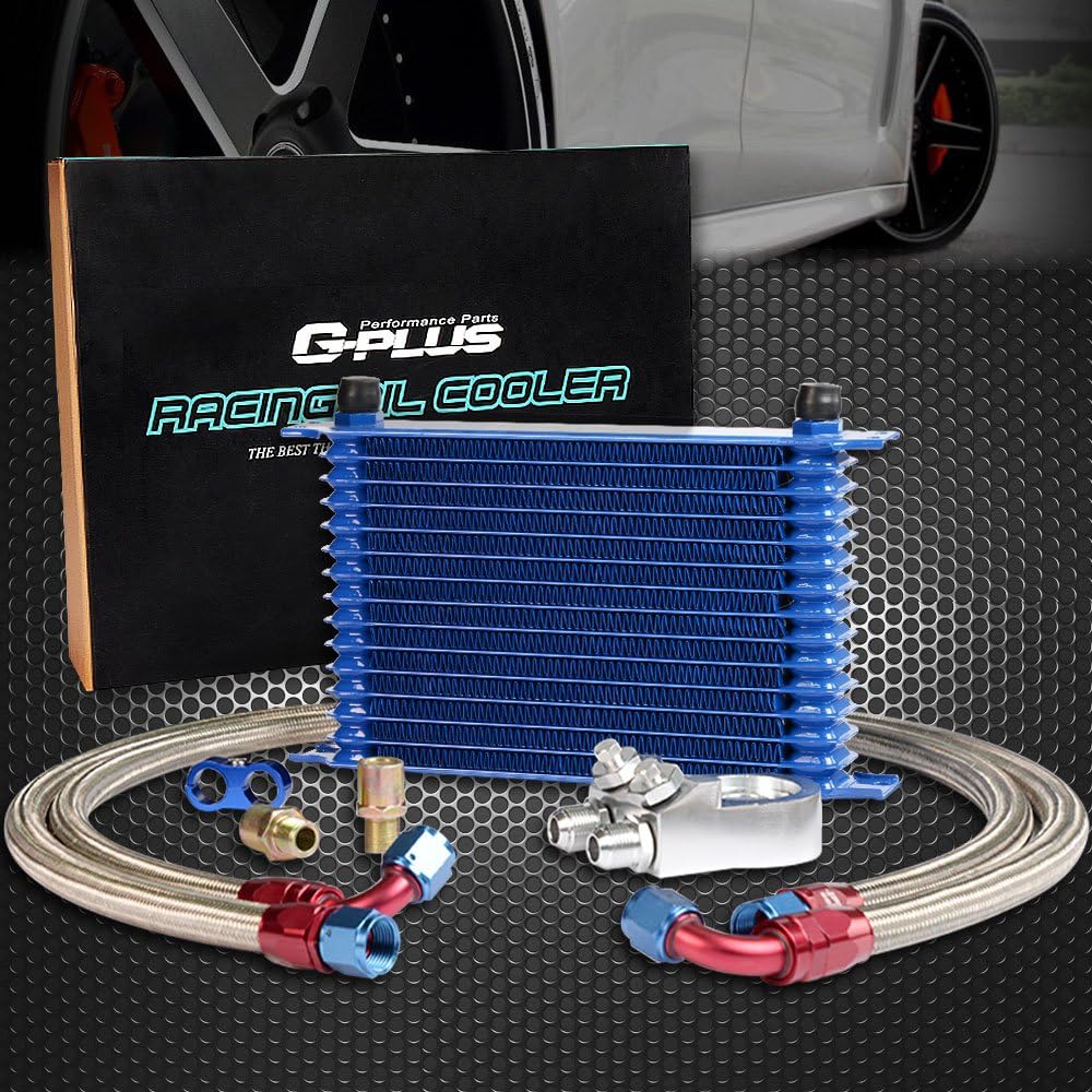 G-PLUS Universal 15 Row 10AN Engine Transmition Oil Cooler Kit & Oil Filter Relocation Kit Aluminum Silver