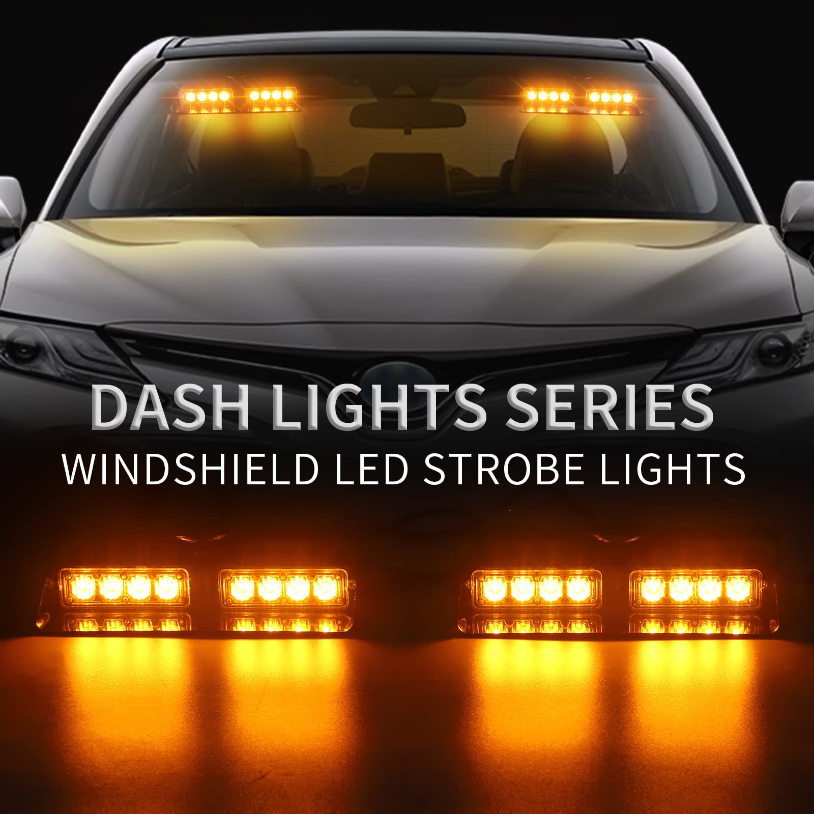 Xridonsen Amber 2 In 1 Emergency Dash Strobe Lights Interior Windshield Lights Hazard Warning Safety Flashing W/Suction Cups For