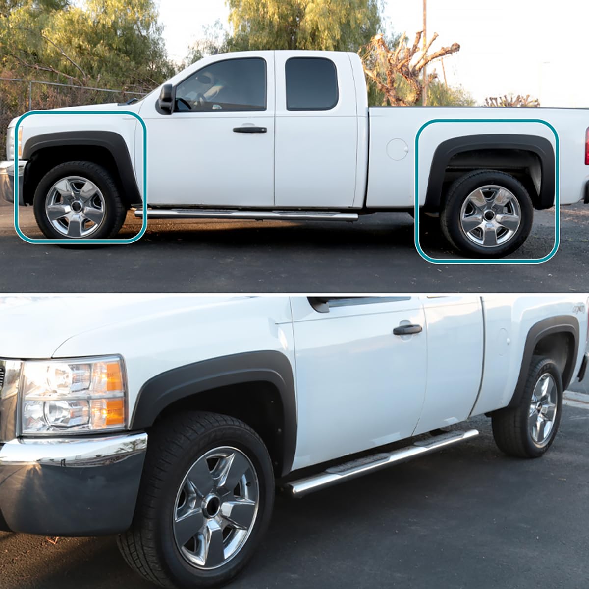 Spec-D Tuning 4PC Front + Rear Factory Style Fender Flares Compatible with 2007-2013 Chevy Silverado 1500 LT LTZ WT LS Fleetside