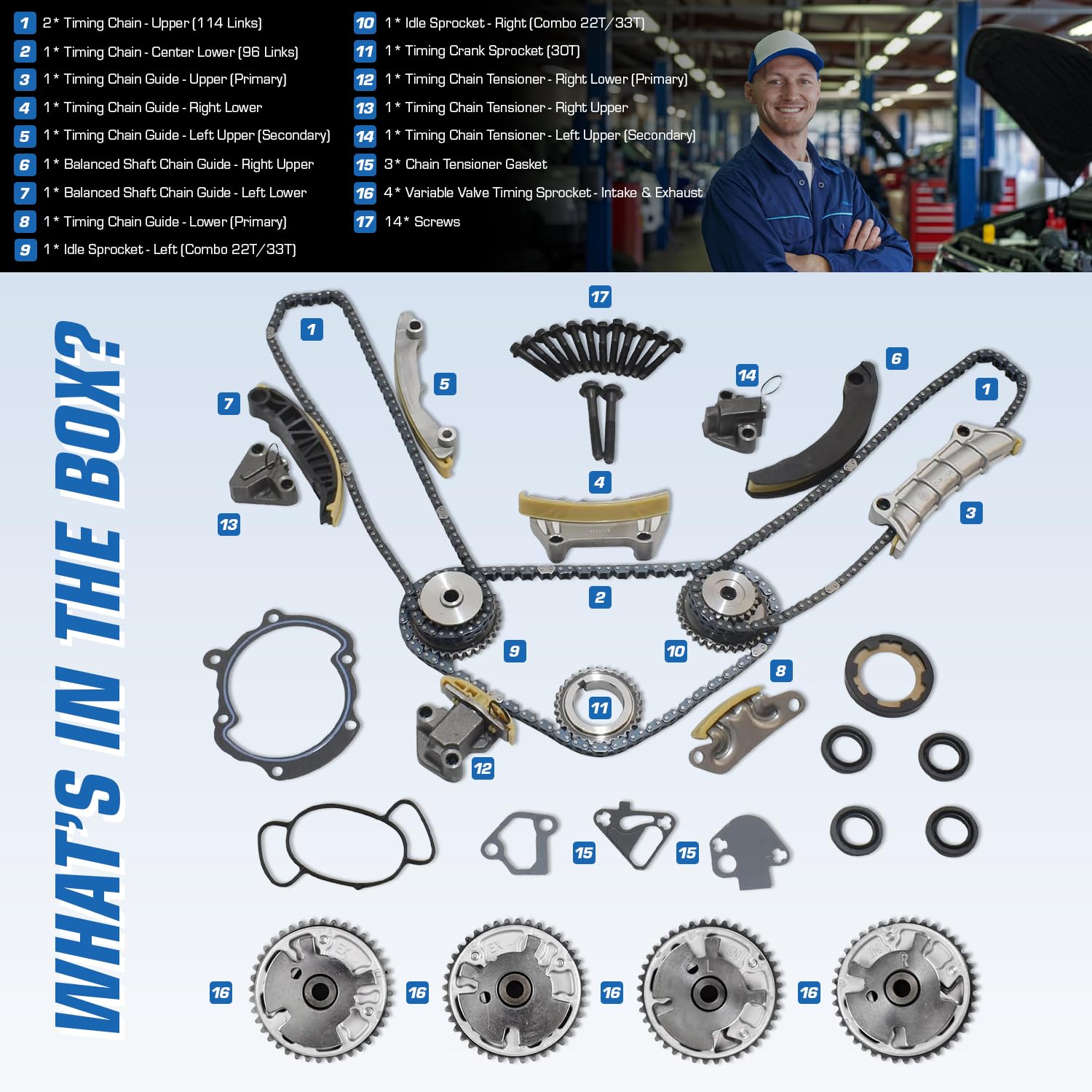 Auto Parts Prodigy Timing Chain Kit with VVT for 2.8L 3.0L 3.6L Chevy Equinox, Malibu, Traverse, GMC, Cadillac, Buick