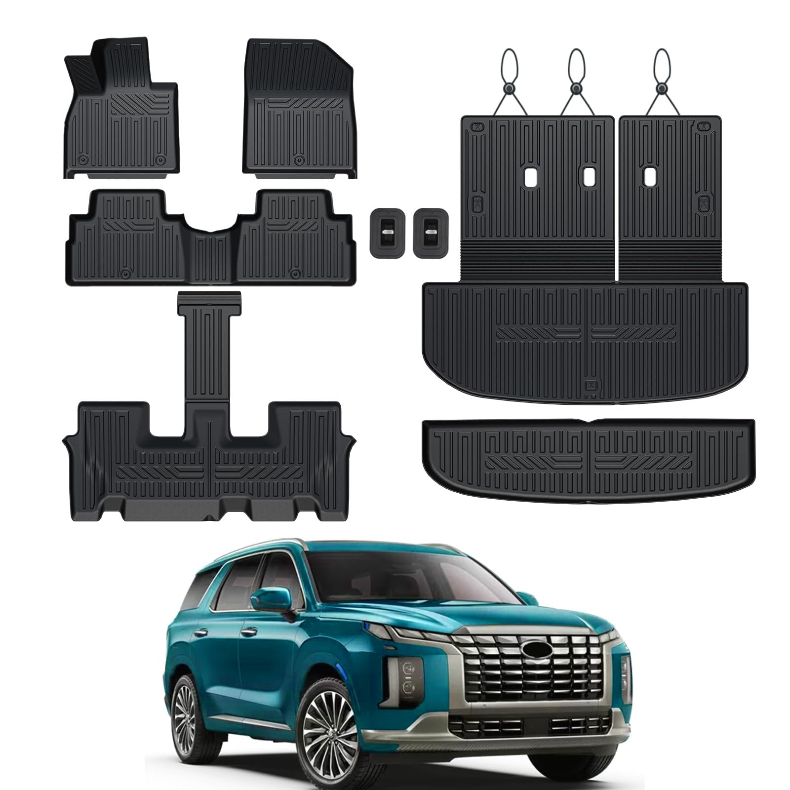 Joularise For Hyundai Palisade 2020-2025 Floor Mats Cargo Mat With Backrest Mats And Trunk Lower Mat, All Weather Tpe Cargo Line