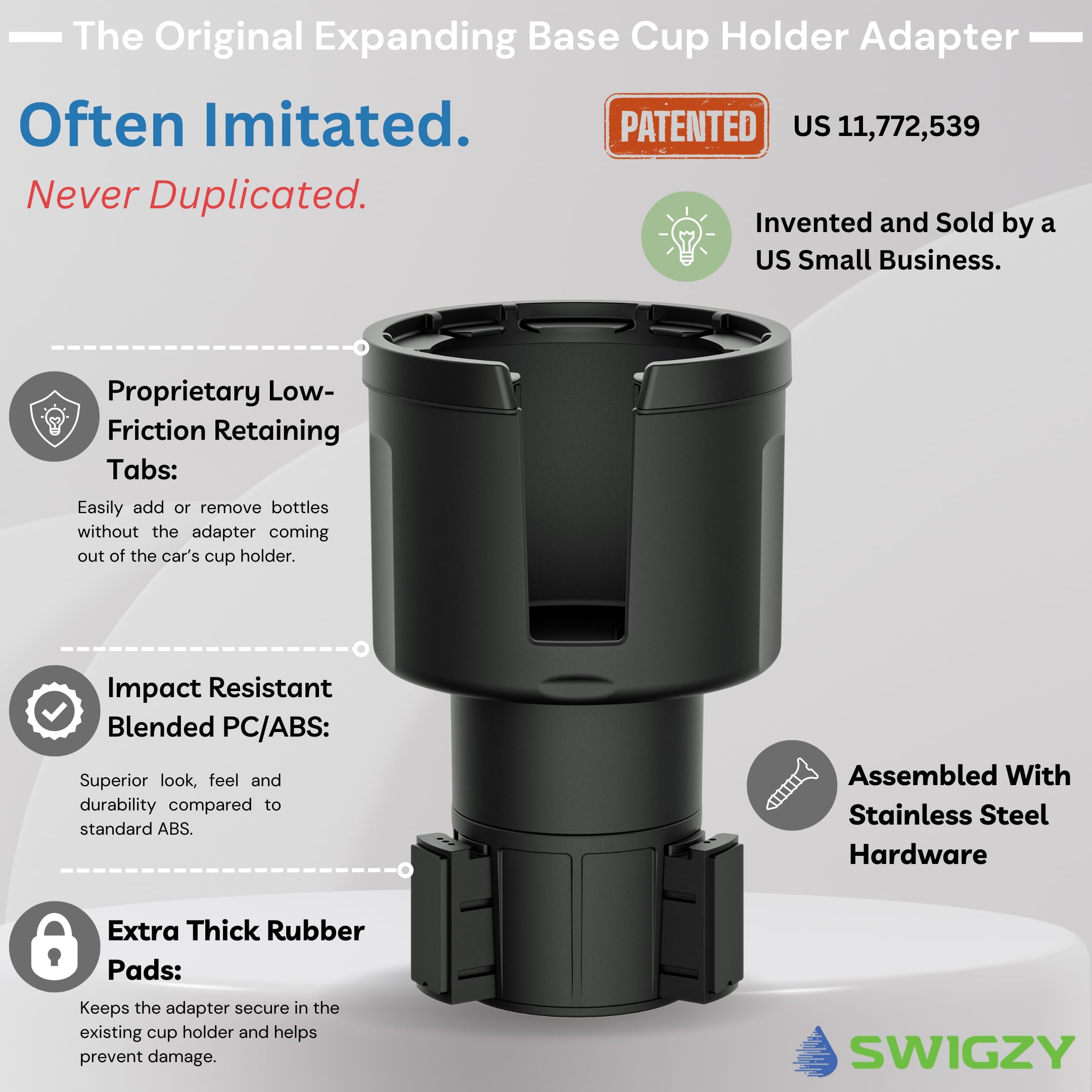 Swigzy Car Cup Holder Expander - Adjustable Insert for 32-40oz Bottles, Black, Polycarbonate, Model 13