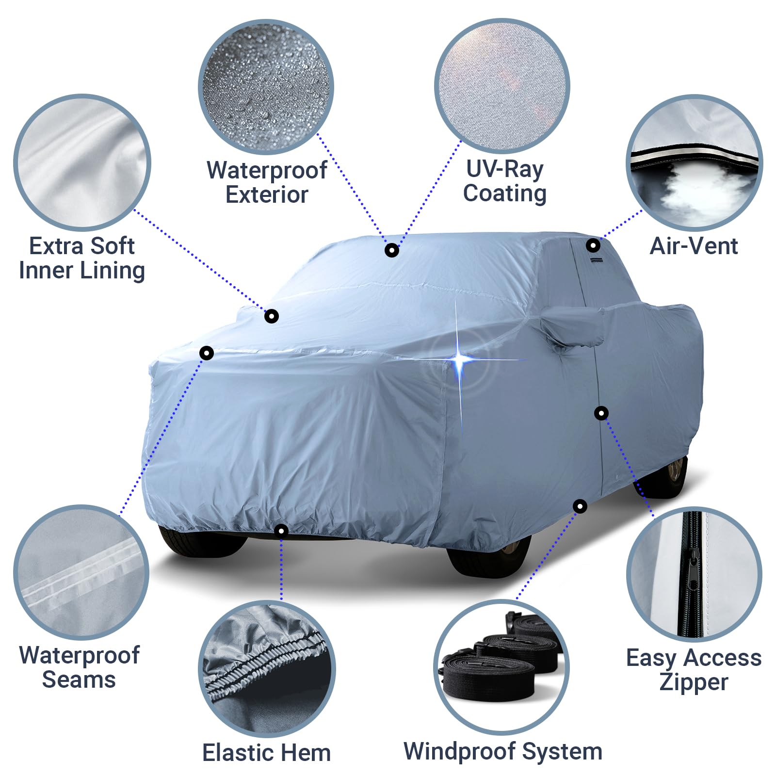 iCarCover 30-Layer Premium Truck Car Cover Waterproof All Weather | Rain Snow UV Sun Protection Full Car Covers | Tacoma, Fronti