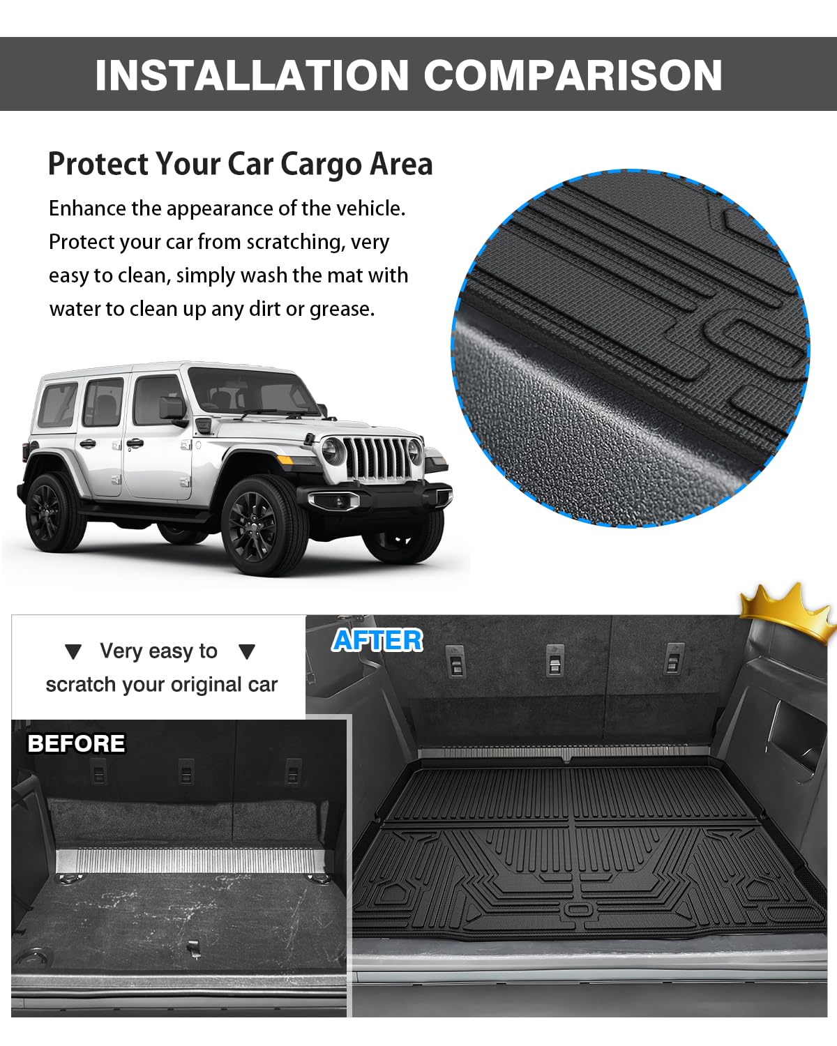 Powerty All Weather Floor Mats & Cargo Liner for 2021-2026 Jeep Wrangler 4XE, TPE, 2 Row, 4 Door, Combo Set