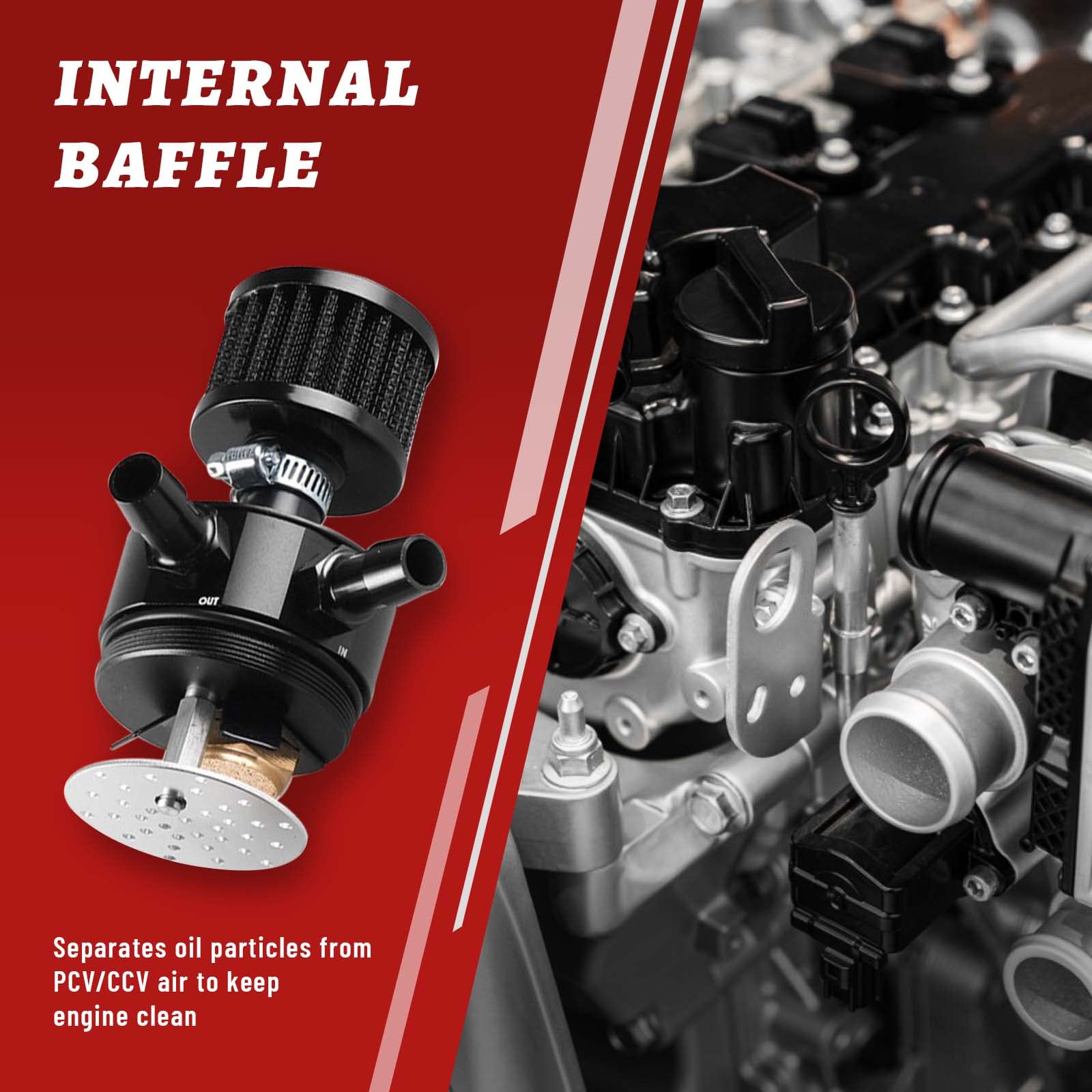 Universal Baffled Oil Catch Can with Breather Filter and Drain Valve 2 Ports (oulet + inlet),150ml Billet Aluminum Oil Separator