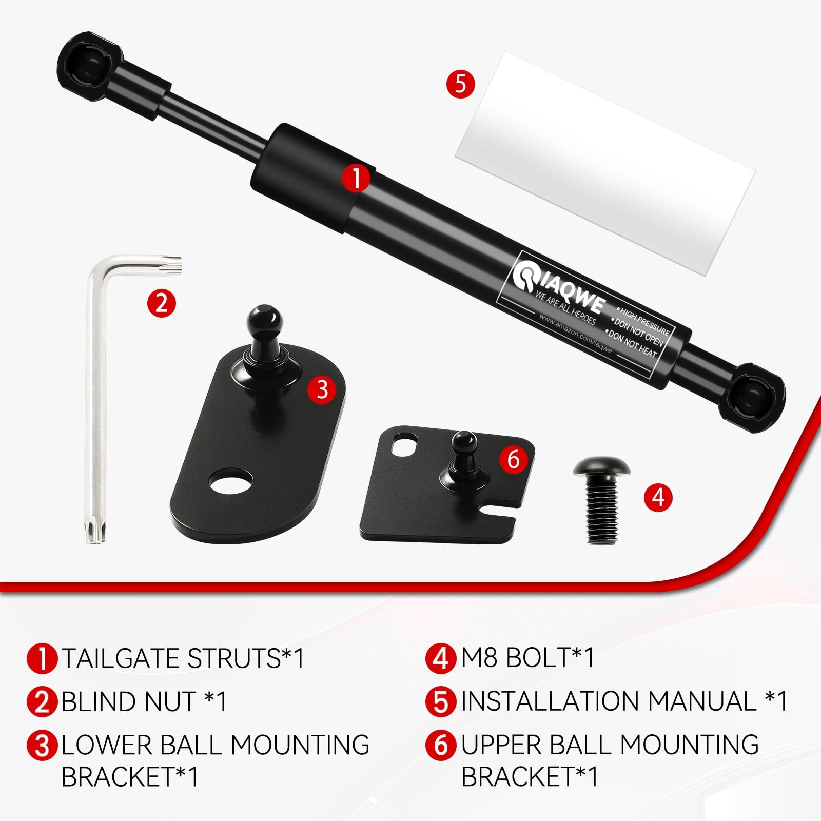 Iaqwe 43205 Truck Tailgate Assist Shock Strut Fit For 2017-2024 Ford F-250 / F-350 / F-450 Super Duty, Truck Tail Gate Lift Assi