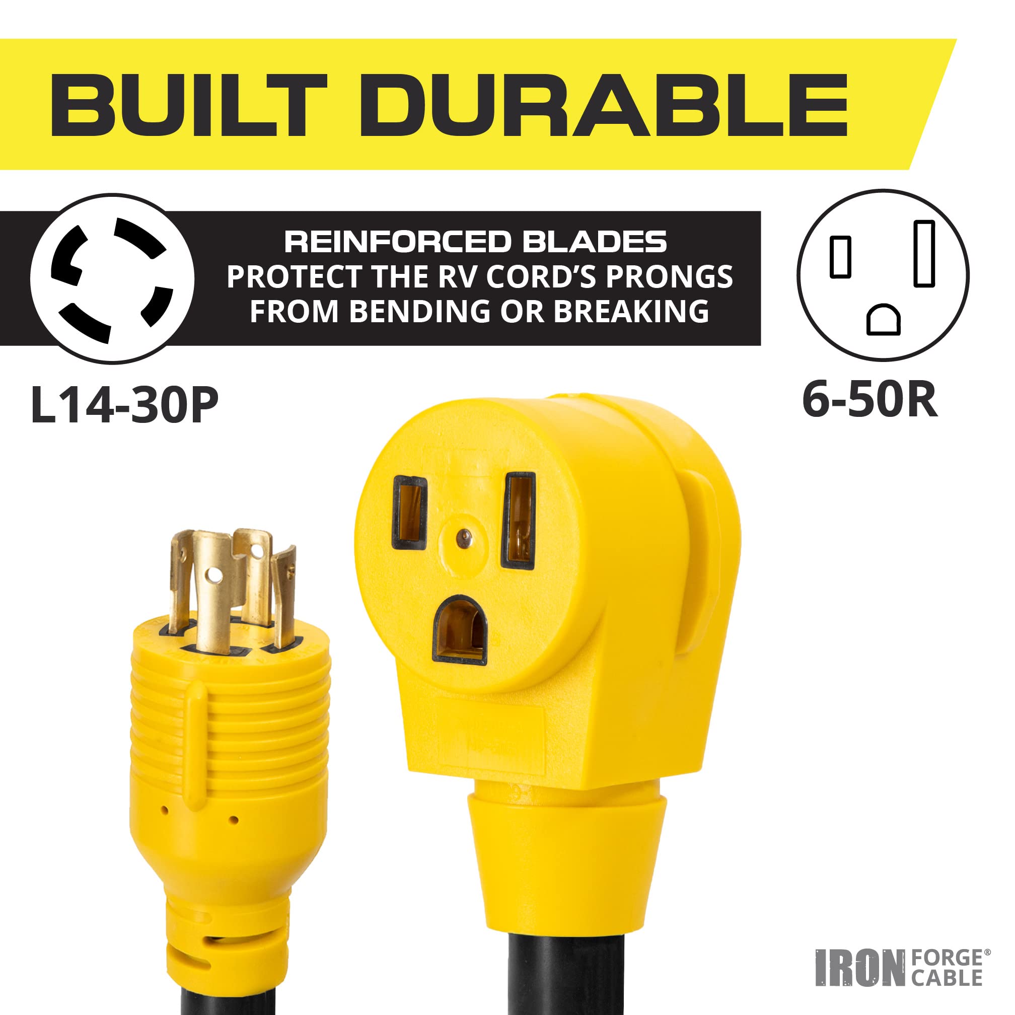 Iron Forge Cable 30 Amp To 50 Amp Generator Cord And Rv Electrical Adapter Power Cord, 1.5 Ft Generator Extension Cord - 10/3 Stw L14-30P Male Plug To 6-50R Female Receptacle