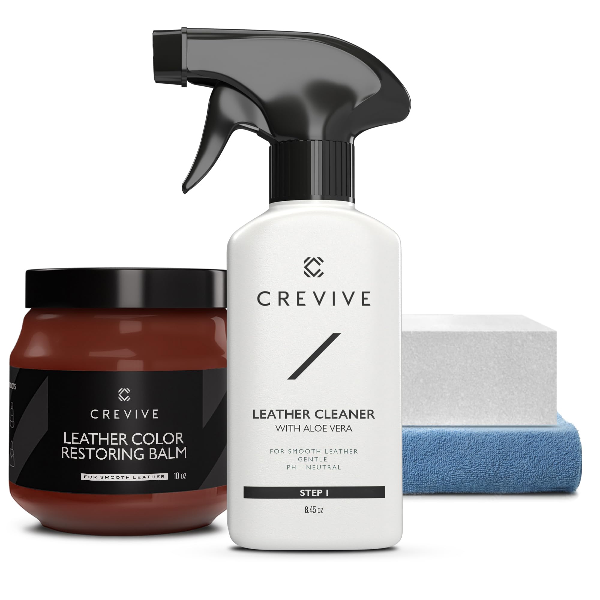 Crevive Leather Cleaner 8.45 Oz & Leather Recoloring Balm London Tan 10 Oz - Leather Color Restorer - Leather Restorer For Couch