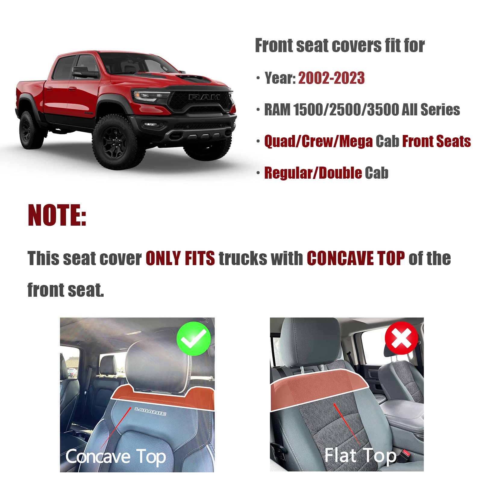 Truckiipa Dodge Ram Seat Covers - Waterproof Leather Protector, Full Coverage Fit for 2002-2023 Ram 1500/2500/3500, Black