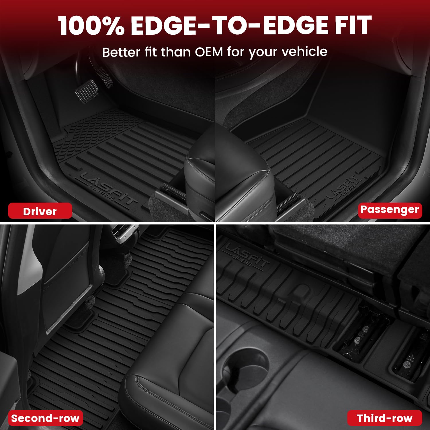 Lasfit 9Pcs Premium Extra Thick Floor Mats For Tesla Model Y 7 Seater 2025/2024/2023/2022/2021/2020 | Tpe All Weather Custom Fit