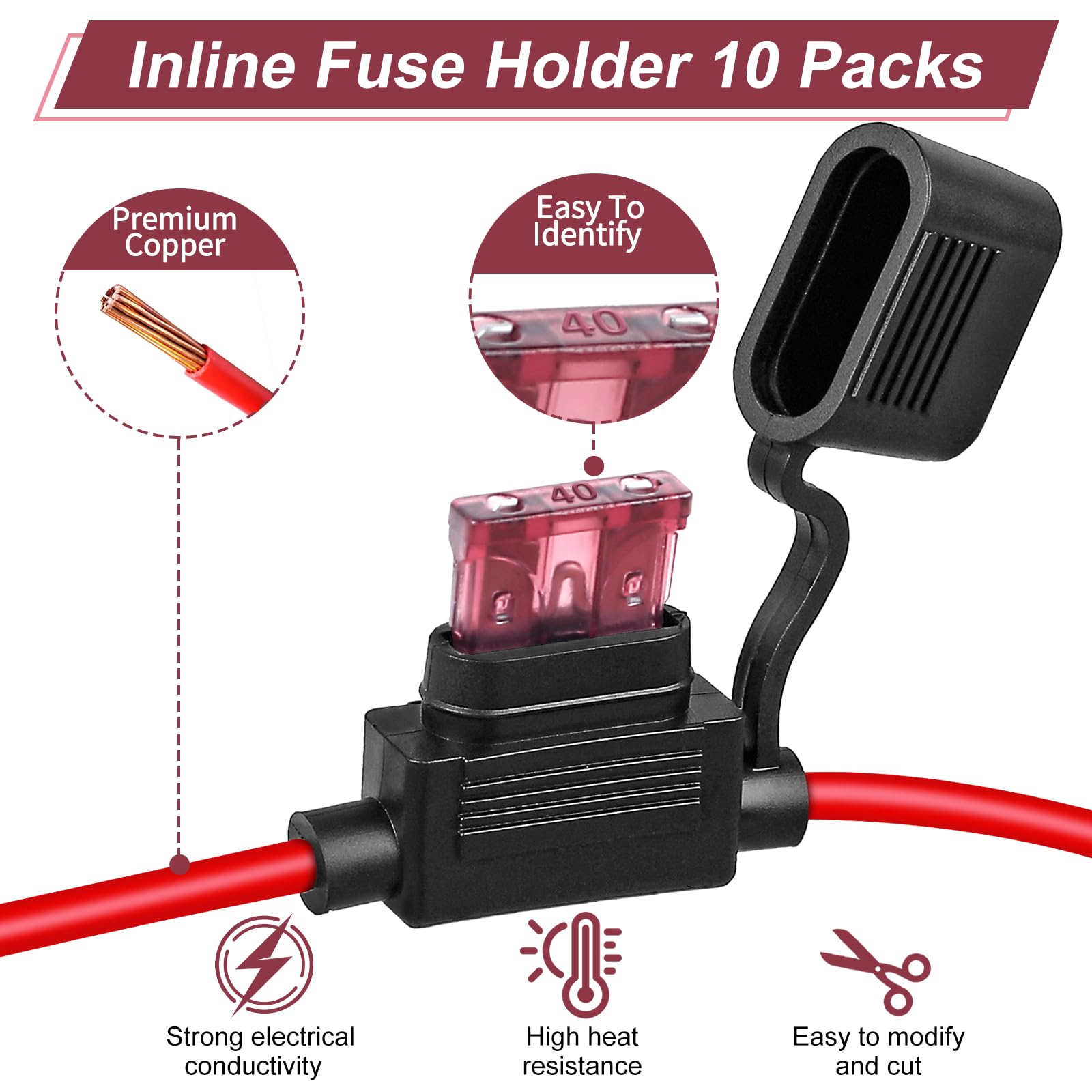 10 Pack Inline Fuse Holder 12V, Professional 12 Awg Waterproof Fuse Holder With 35 Pcs (5A/7.5A/10A/15A/20A/30A/40A) Standard Ca