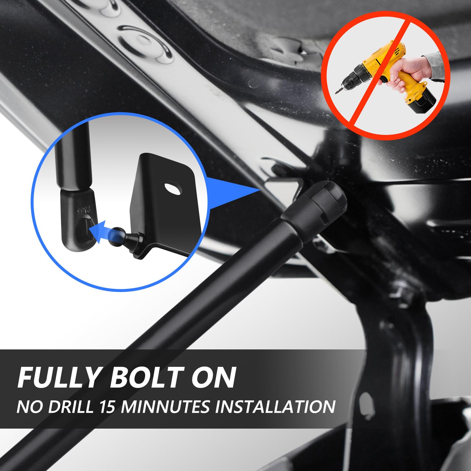 TECHPICCO Hood Struts for 2024-2025 Grand Highlander | No Drill Gas Springs | Black Stainless Steel Lift Supports
