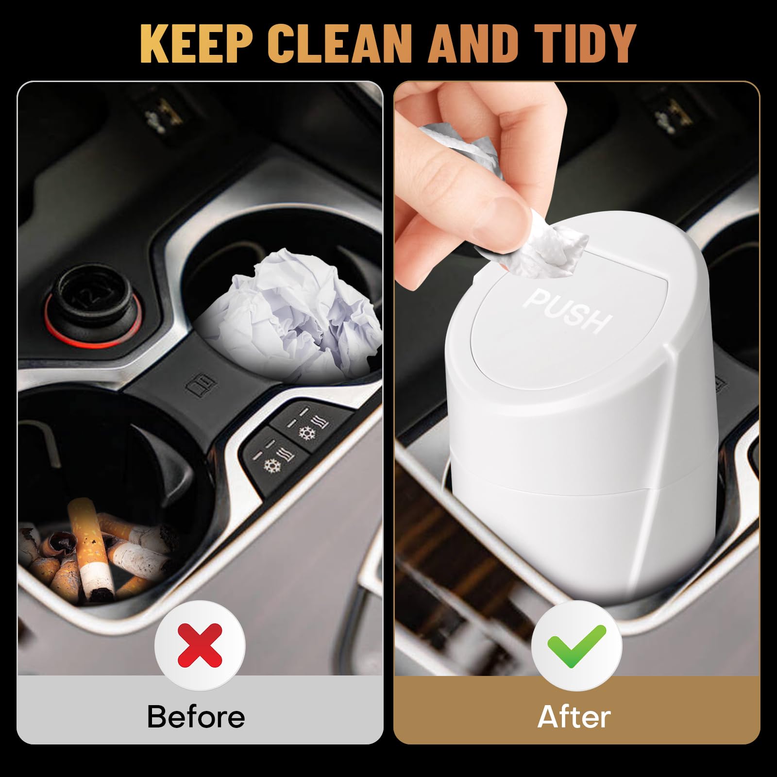 Sglrt Car Trash Can Bin With Lid - Car Garbage Can Cup Holder - White Mini Leakproof Vehicle Trash Garbage Can Bin With 20Pcs Tr
