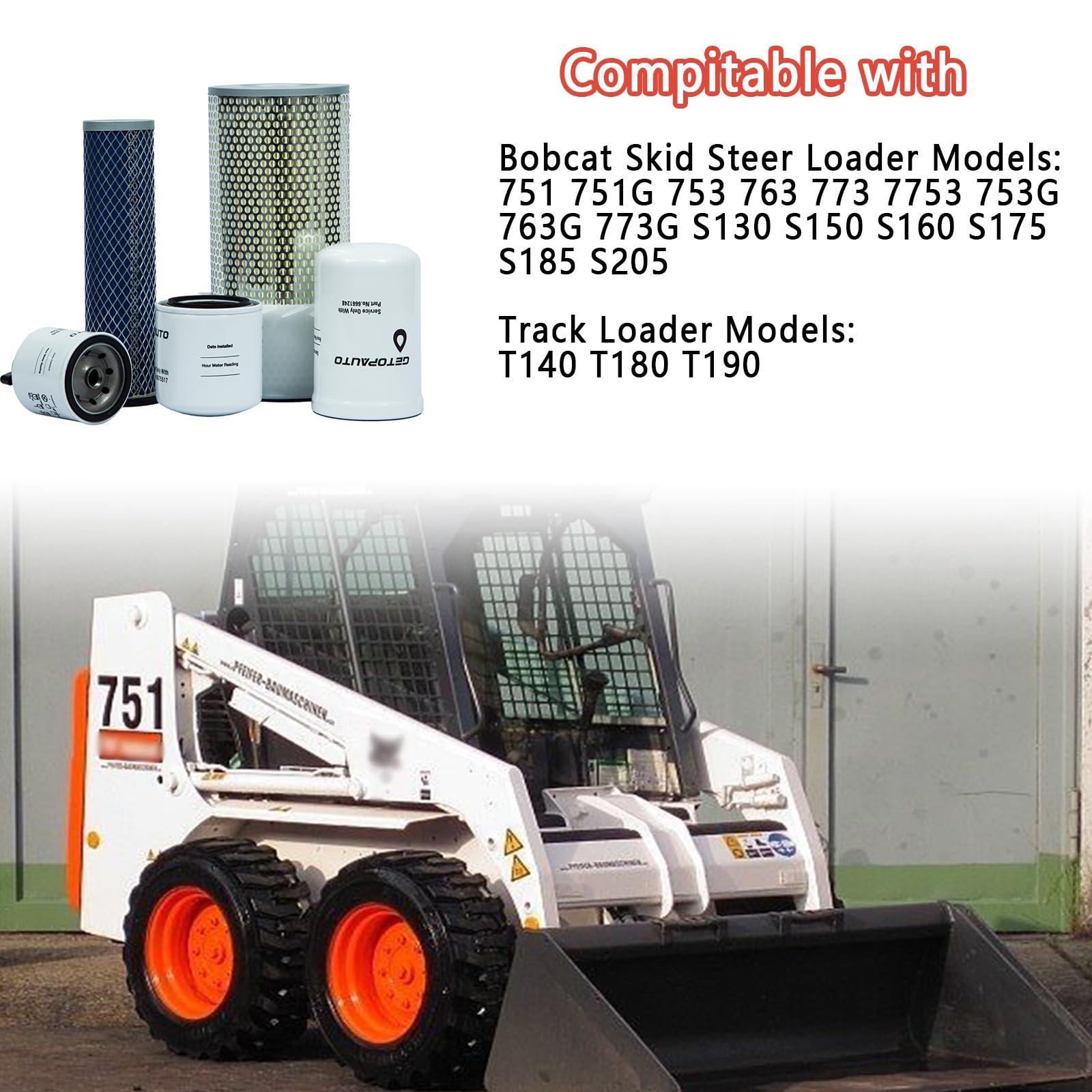 Getopauto 6675517 6667352 6661248 6598362 6598492 Filter Kit Compatible With Bobcat Skid Steer Loader 743 751 T140 T180 T190 S13