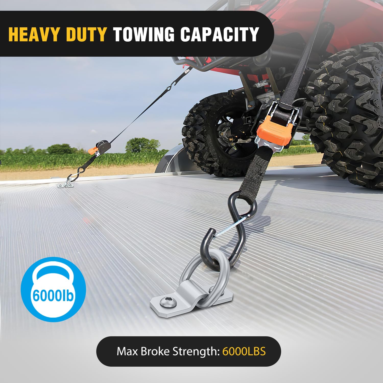 Nilight 6Pcs 3/8    D-Rings Heavy Duty Truck Tie Down Anchors Steel 6000 Pound Tie Down Rings Hooks Loads on Trucks Trailers Boa