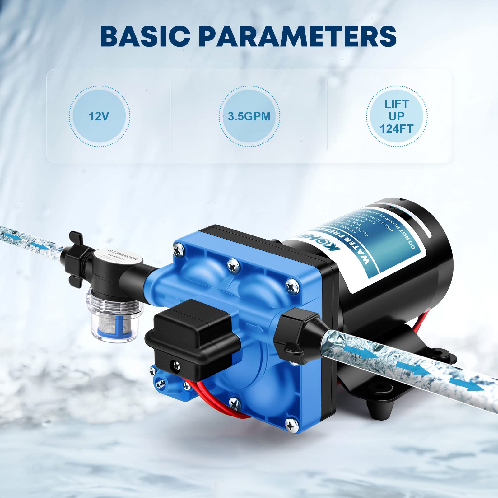 Kohree Rv Water Pump 3.5Gpm 55Psi 12V Quiet Dc Diaphragm Fresh Water Pump For Camper, Rv Marine, Yacht, Caravan, With Pressure S