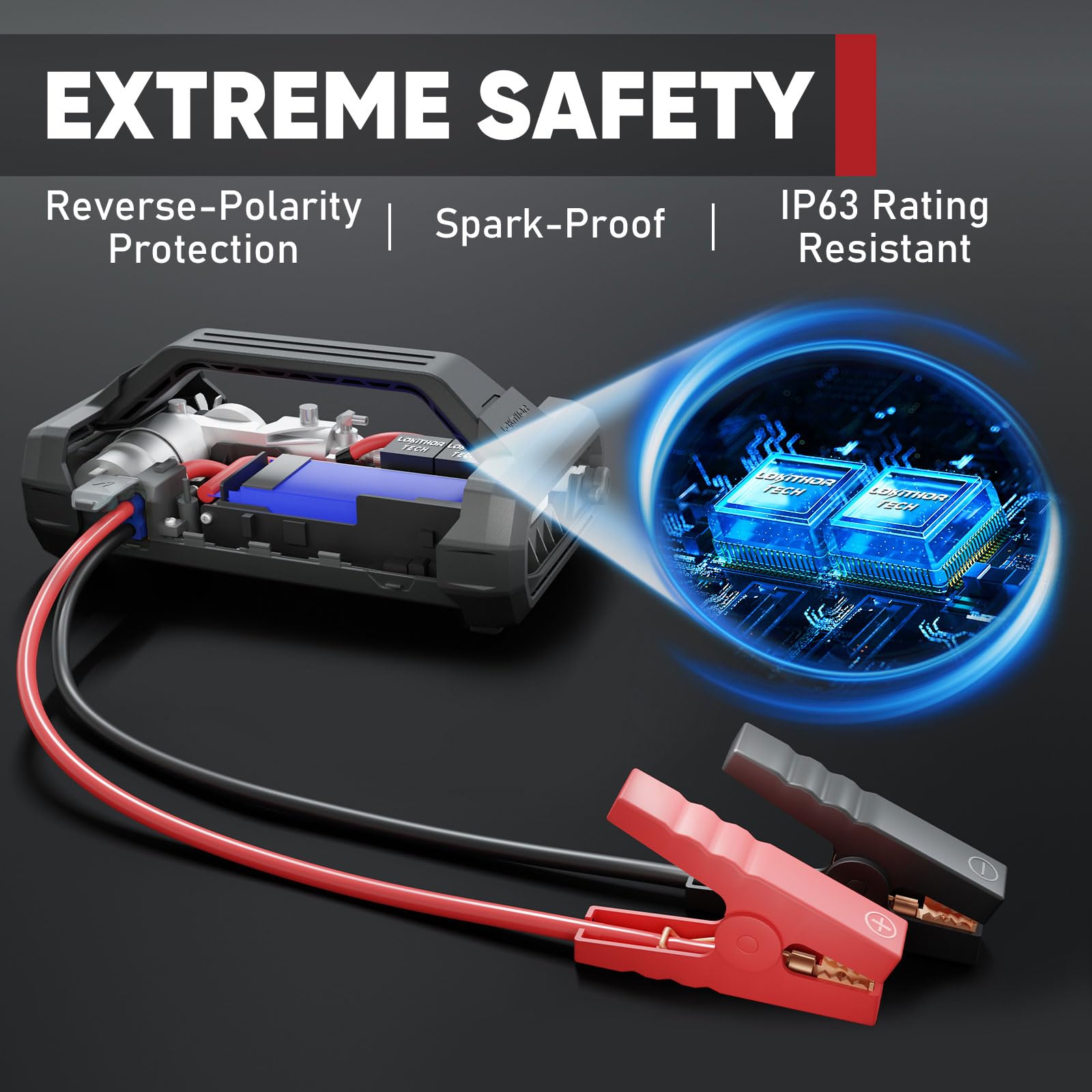 LOKITHOR JA301 Jump Starter & Air Compressor, 2000A, 150 PSI, Portable, Black, One Size, for Up to 8.0L Gas/6.0