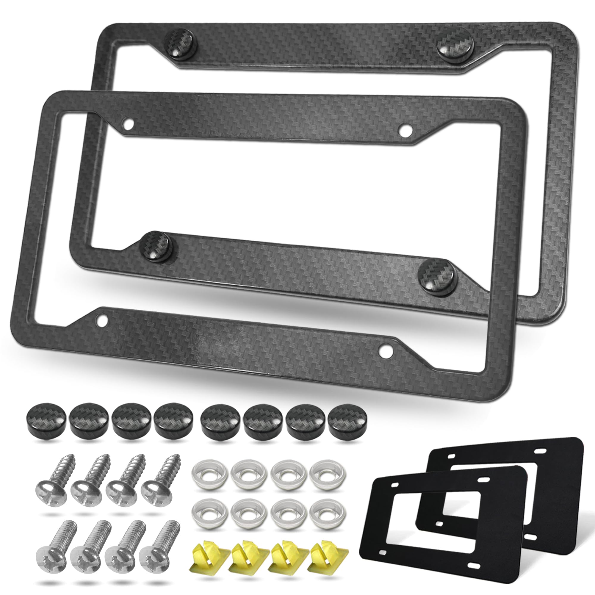 Bggtmo Carbon Fiber License Plate Frames- 2 Pack Black Aluminum Printed Carbon Patterns Car Tag Cover For Front & Rear, 4 Hole H