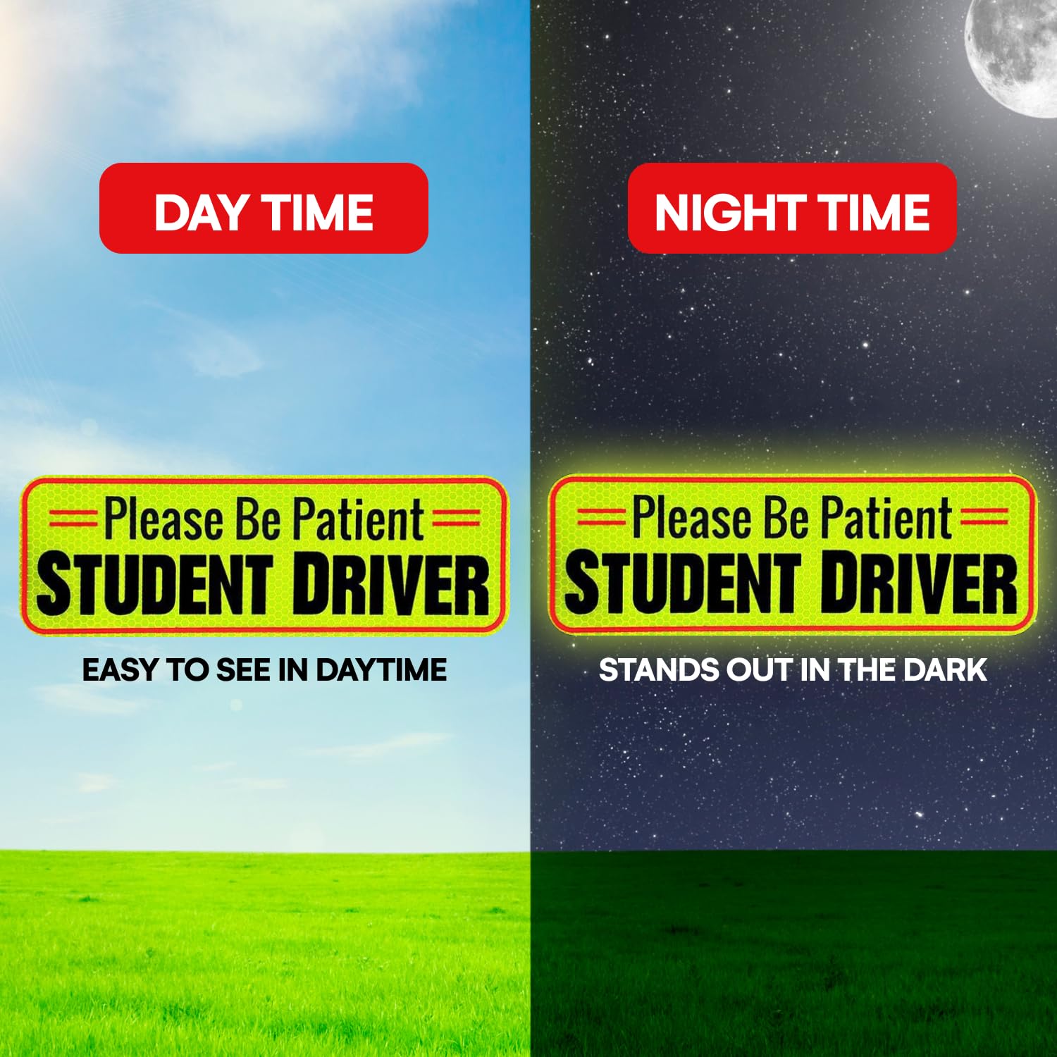 Signs Authority Student Driver Car Magnet Set Of 3 - Reflective 10 Inch Magnetic Signs For Cars - New Driver Magnet For Vehicle