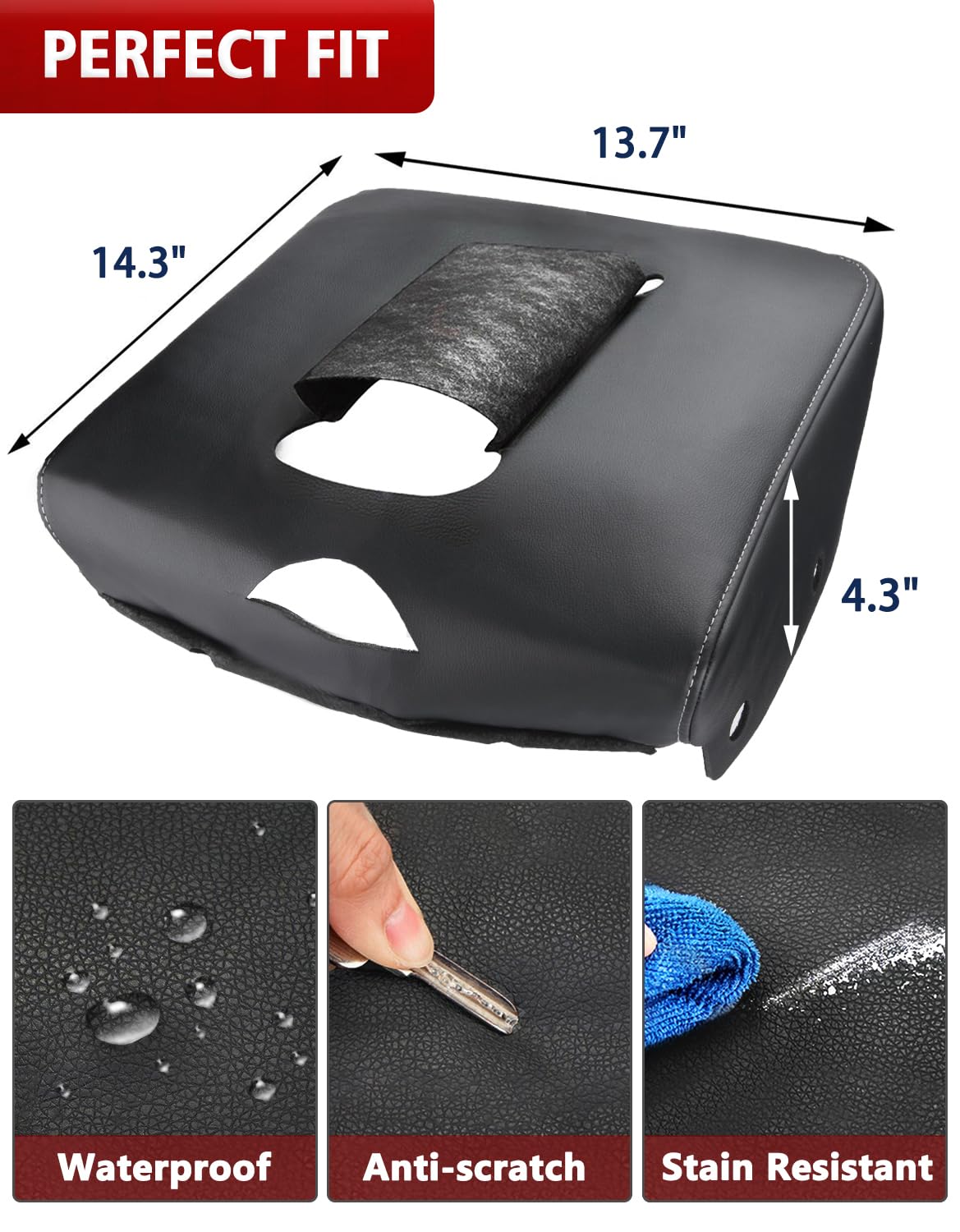 KBH Center Console Armrest Cover for Chevy Silverado & GMC Sierra 2020-2026, Jump Seat, Vinyl Black, Anti-Scratch