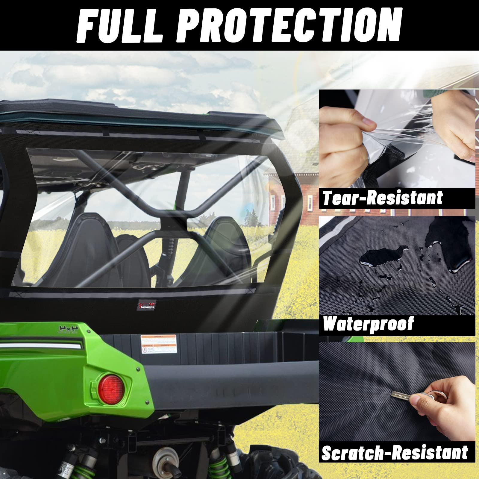 StarknightMT TERYX Soft Rear Window Dust Panel for KAWASAKI TERYX 4 800 (2013-2023) - Clear PVC Rainproof Back Windshield Access