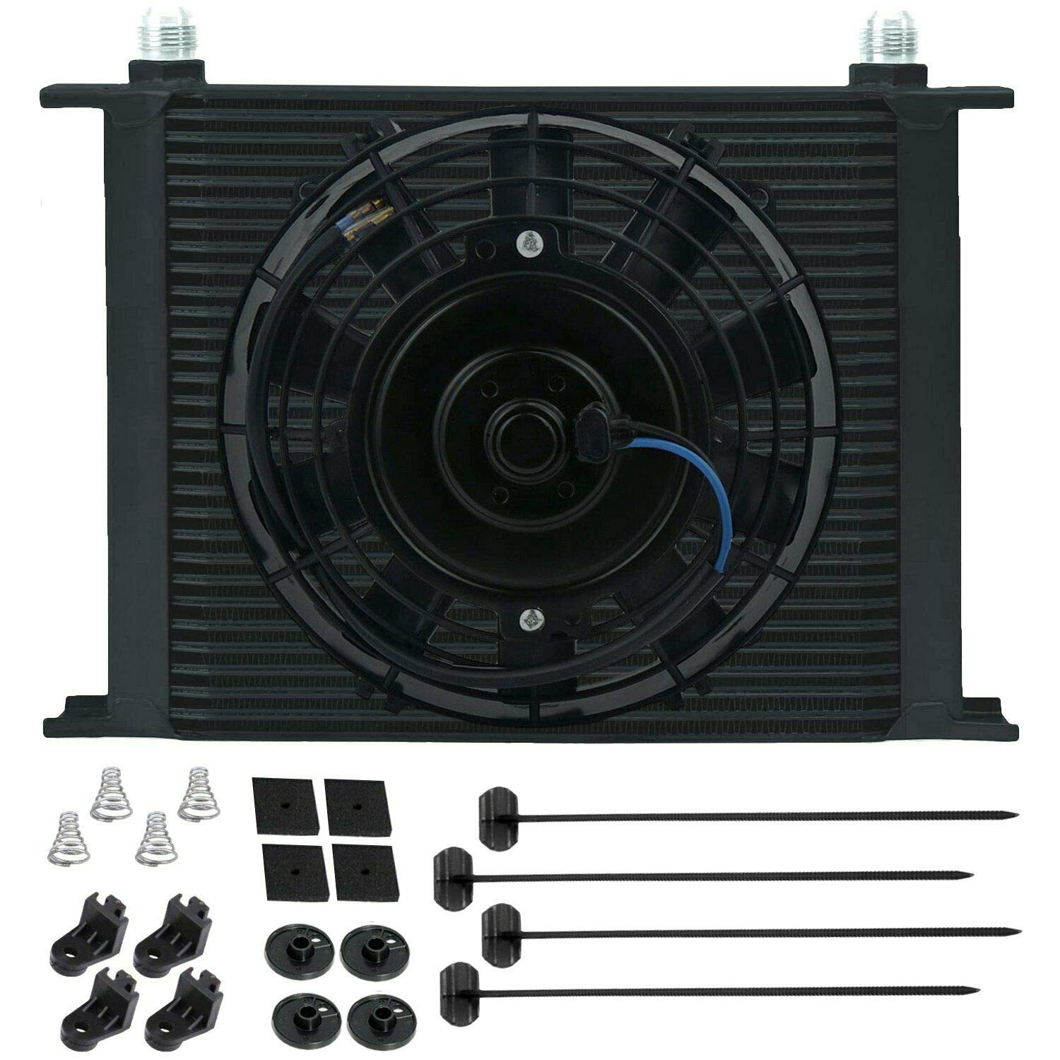 American Volt 30 Row Aluminum Engine Trans-Mission Oil Cooler 6An Adapters Electric Fan Kit, Doesnotapply