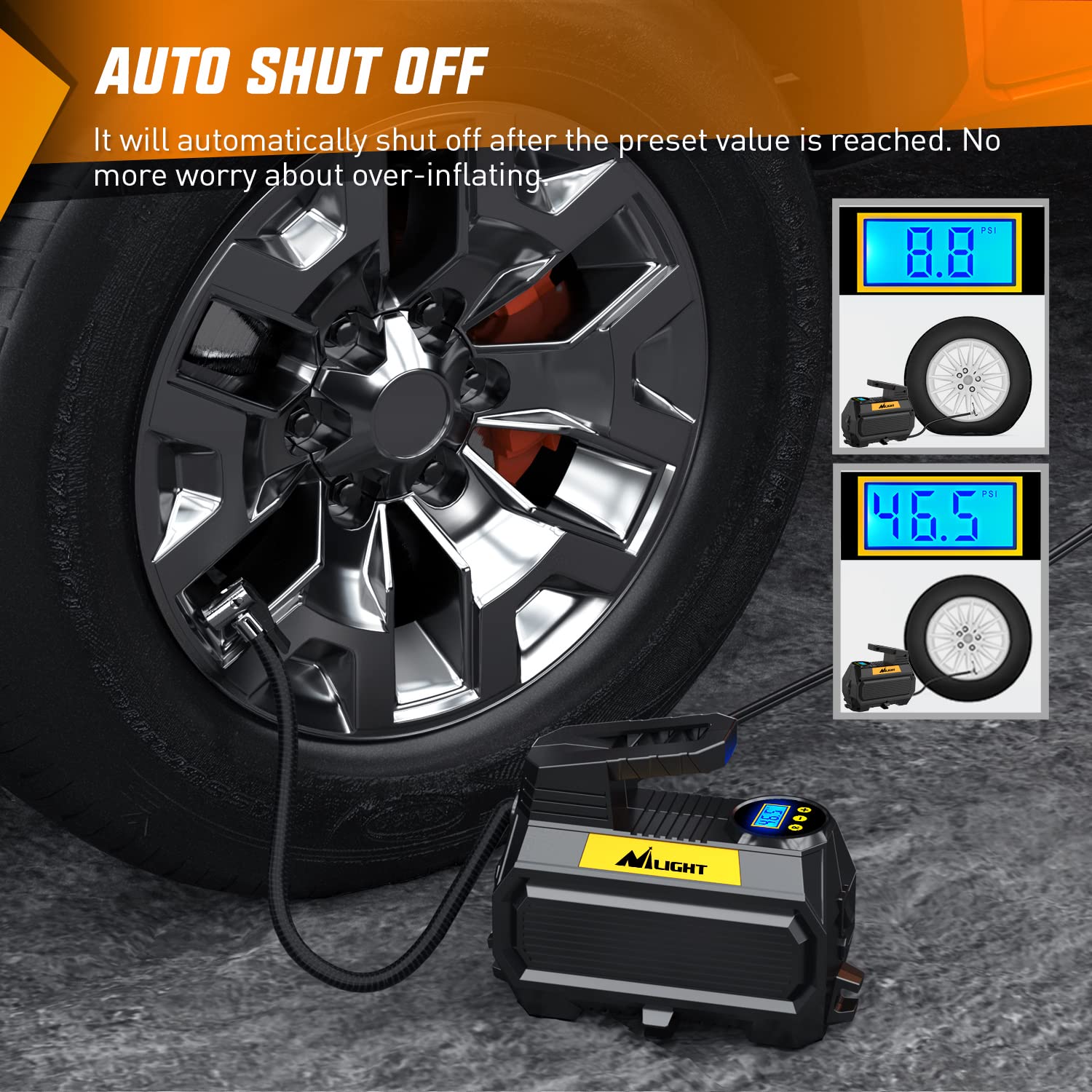 Nilight Tire Inflator Air Compressor Portable Air Pump For 12V Dc Car Tires With Digital Pressure Gauge 150Psi Auto Tire Pump Wi