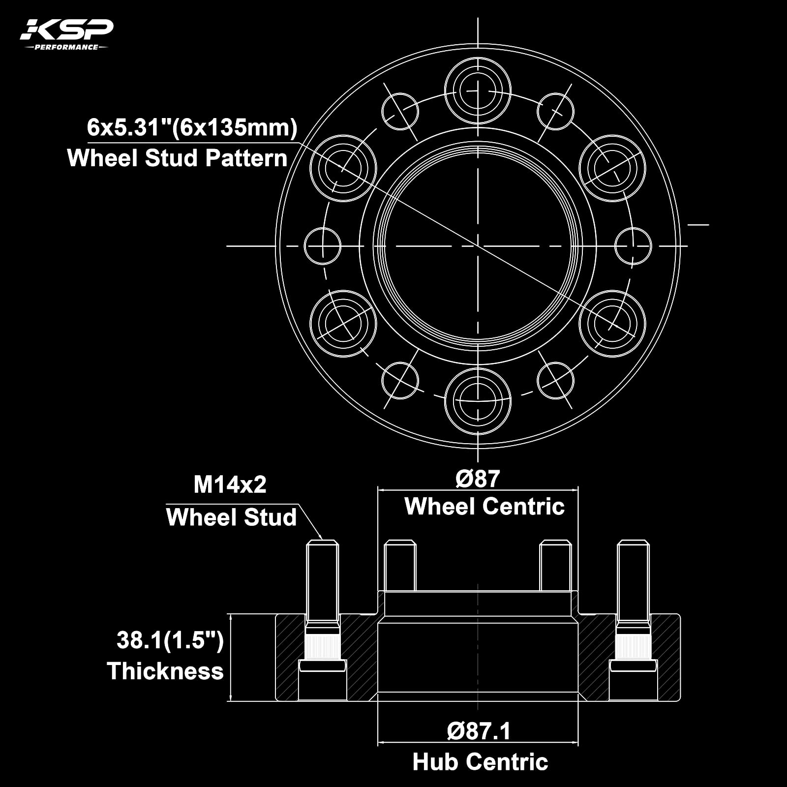 Ksp 6X135 Wheel Spacers For F150 2004-2014, 1.5''(38Mm) Spacer With Hub Lip Compatible With Ford Expedition 2003-2014, Forged Sp
