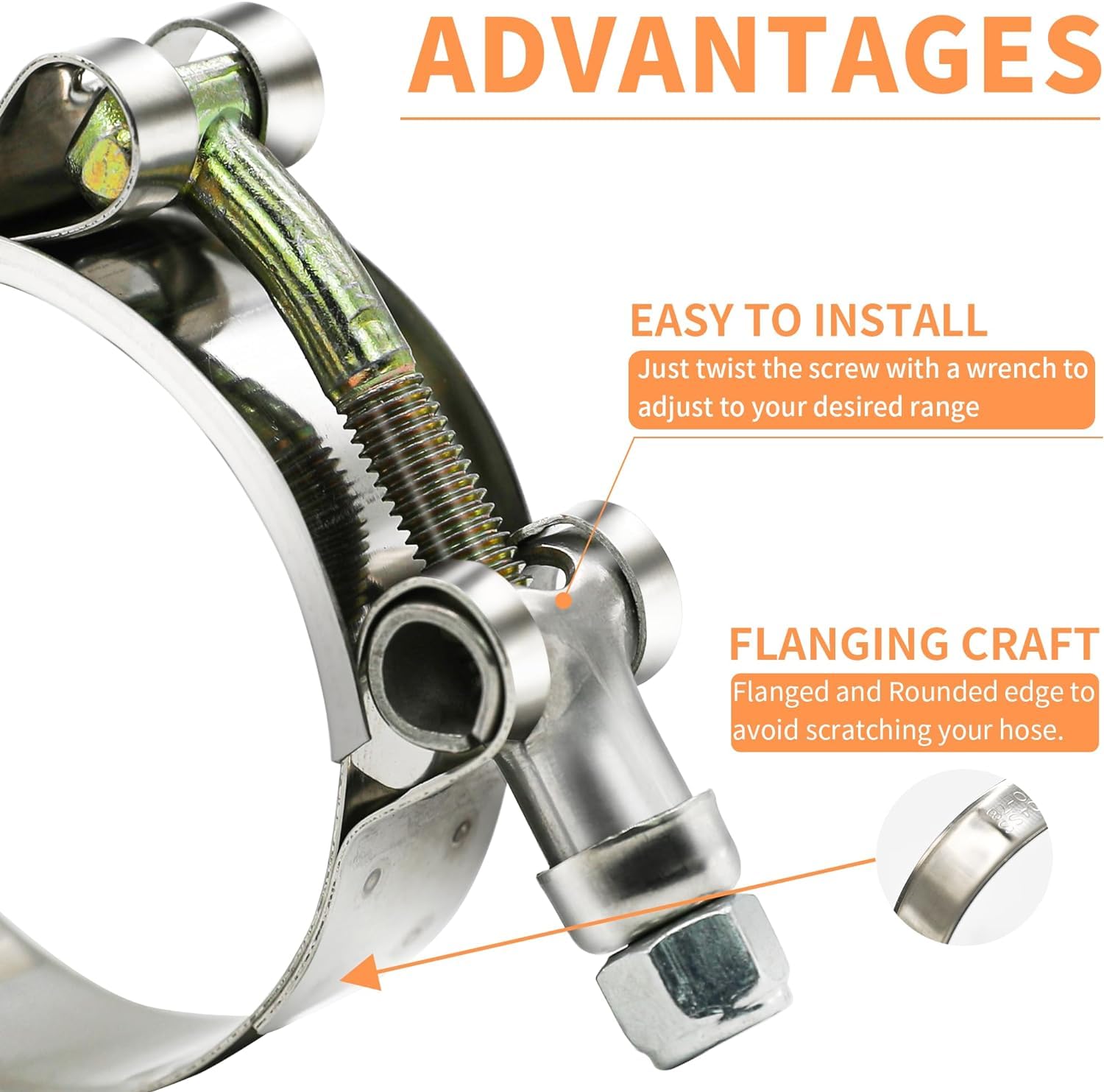 Wysiwyka 4 Pack 1.25'' T-Bolt Hose Clamps, 304 Stainless Steel Turbo Intake Clamp, Working Range 36Mm-44Mm For 1.25'' Hose Id