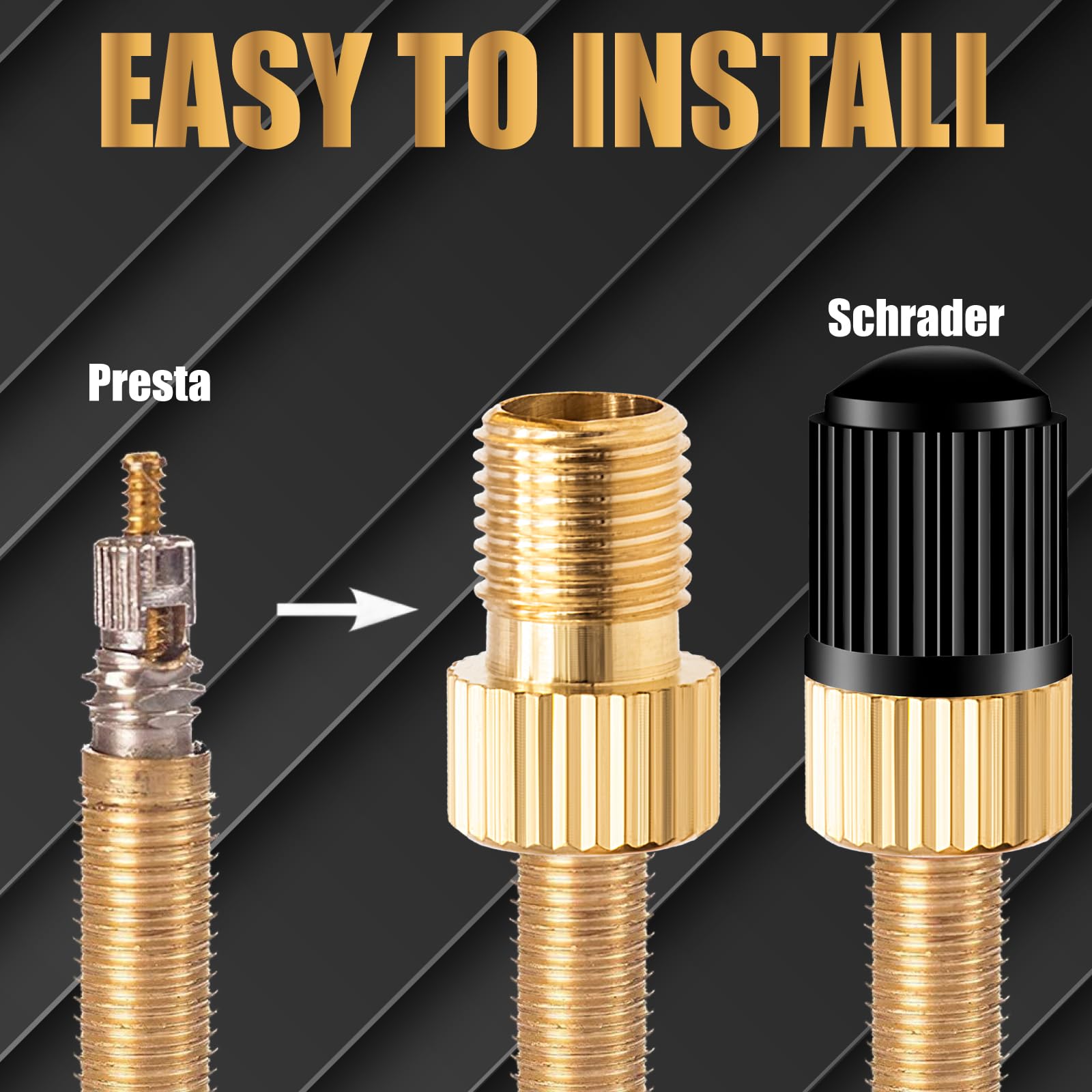 Meajoo 6Pcs Brass Presta Valve Adapter, Convert Presta To Schrader Adaptor, Inflate Tire Using Standard Pump Or Air Compressor F