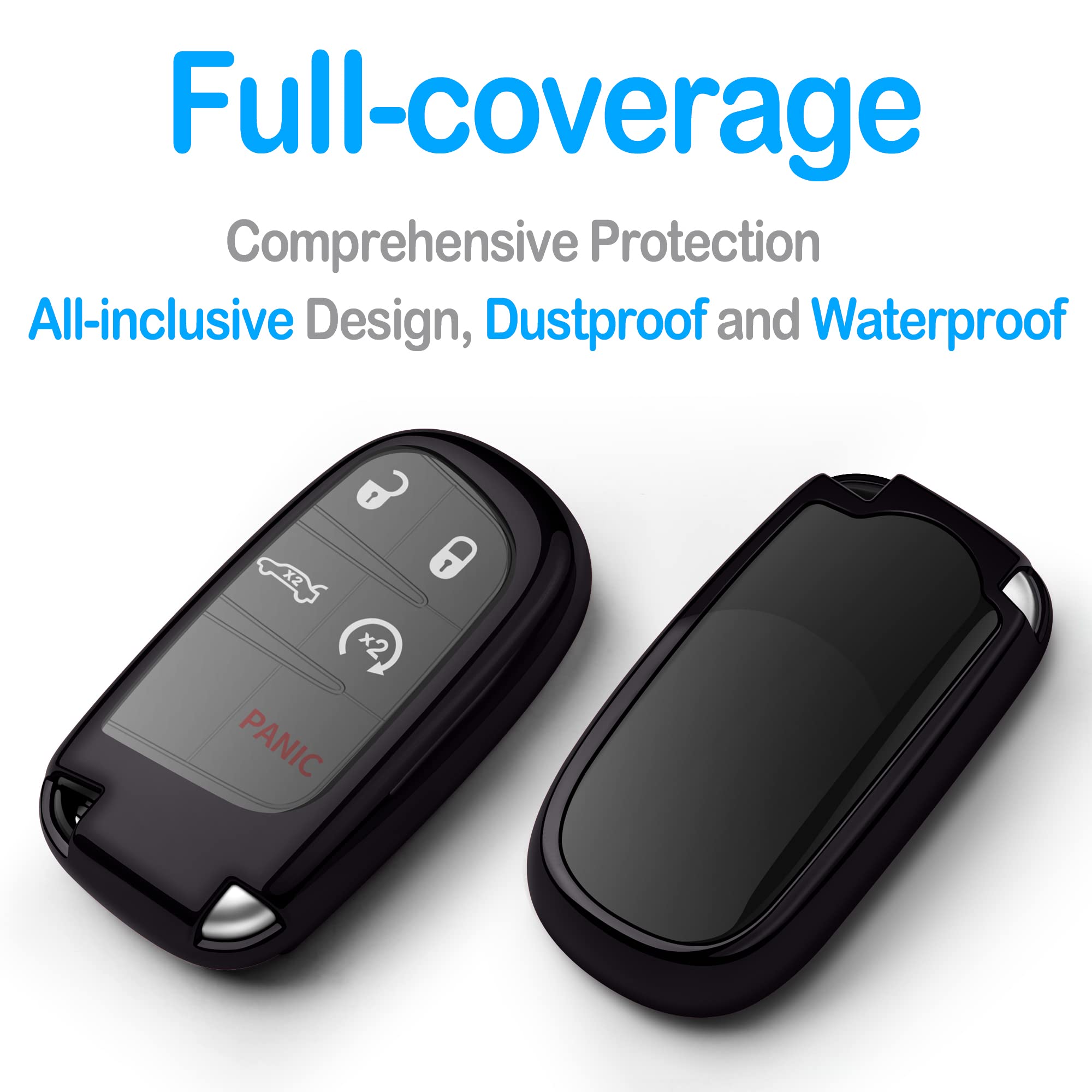 Tukellen For Jeep Dodge Key Fob Cover Premium Soft Full Protection Key Case Shell Compatible With Jeep Grand Cherokee Wrangler Compass Cherokee Renegade Patriot Grand Comander(Black)