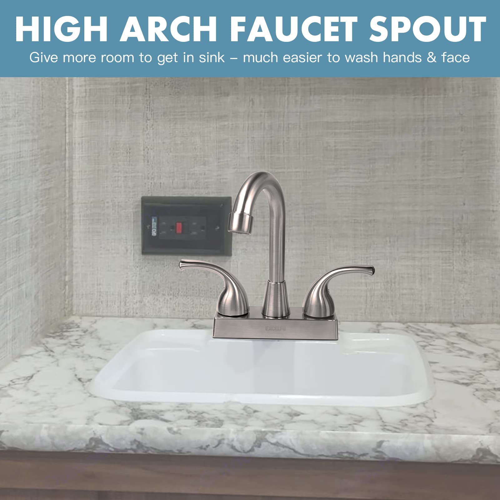 EXCELFU RV Bathroom Faucet - 4" Replacement for Campers & Boats, Brushed Satin Nickel, Model RBF-0052, Classical Lever Handles