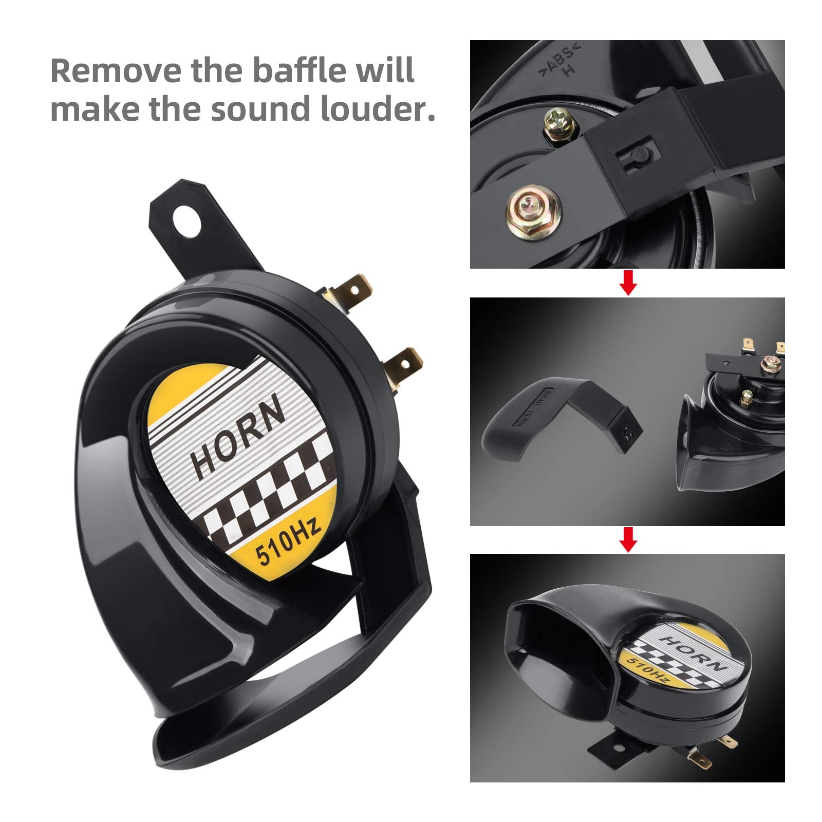 SEINECA 12V Snail Horn Siren 130DB Waterproof Electric Air Horn for Motorcycle & Car - Black