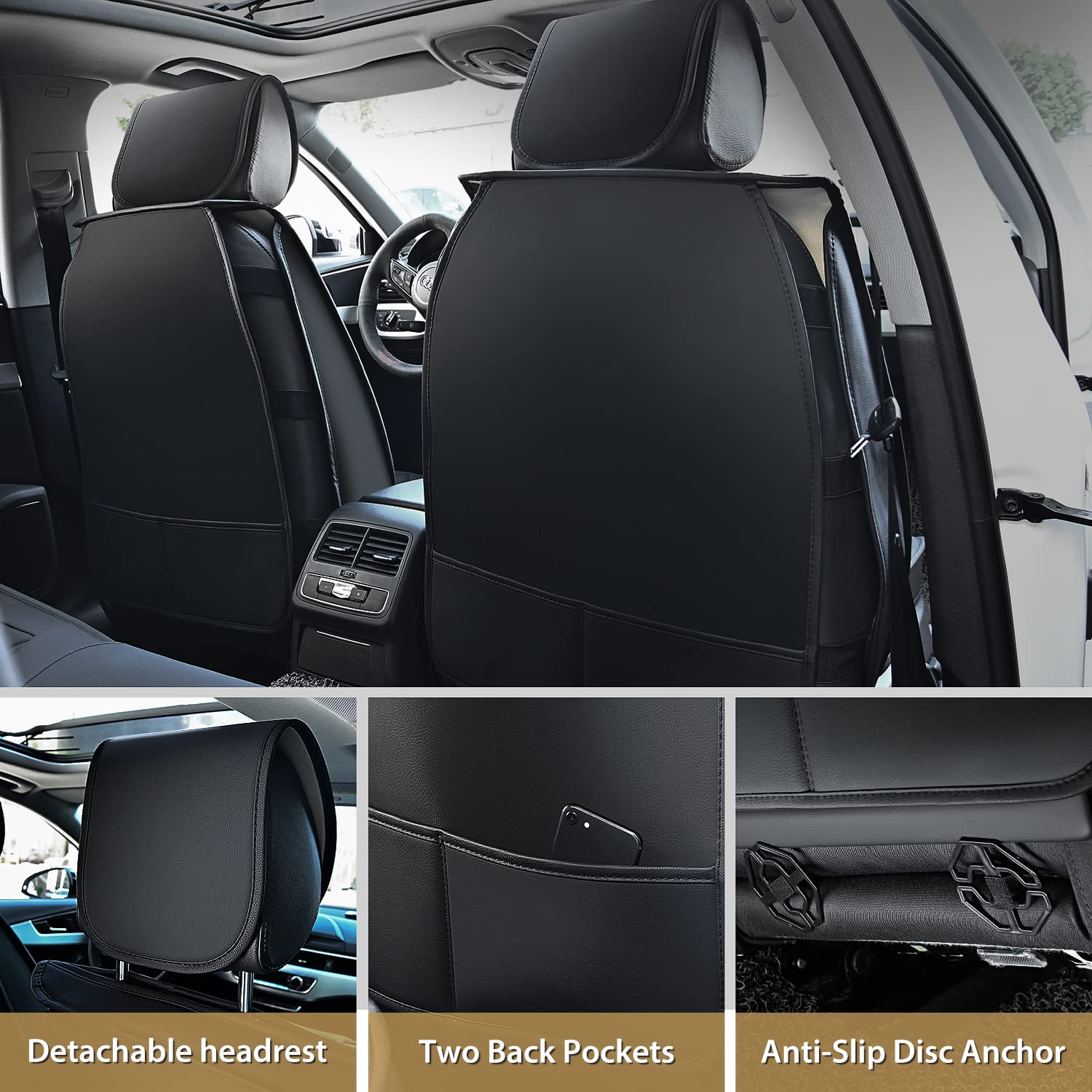 Nilight 5 Car Seat Covers Waterproof Faux Leather Cushions Anti-Slip Universal Fit For 5 Passenger Cars Hyundai Honda Accord Kia