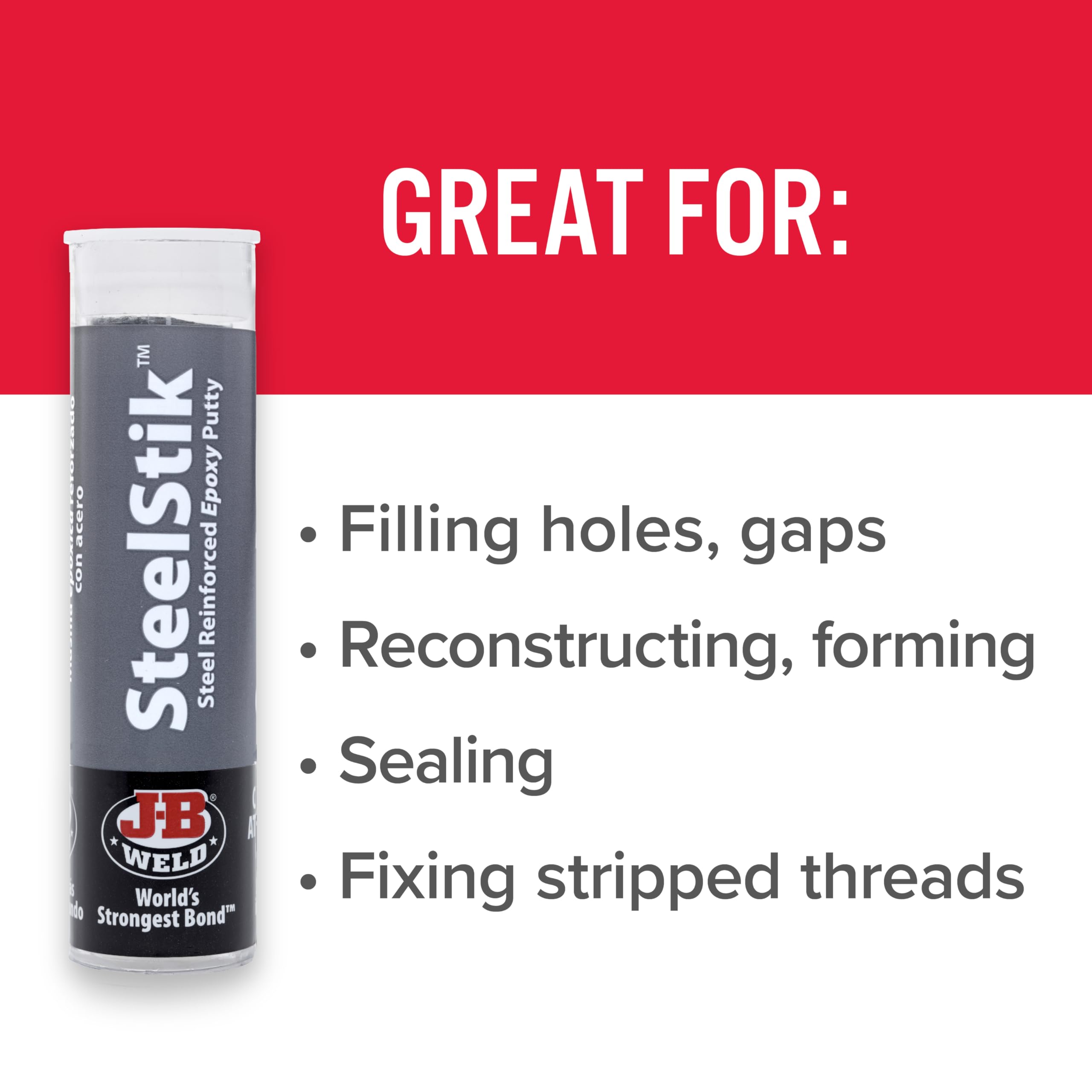 J-B Weld Steelstik, 1 Hour Cure, Steel Reinforced Epoxy Putty Stick - 2 Pack, Dark Grey (8267-2)