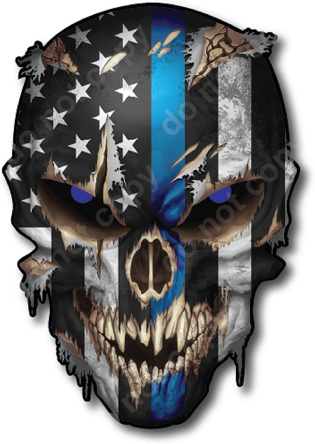 Decals By Haley Blue Line Skull Decal Sticker With Reflective Eyes Thin Stripe I Support Police Vinyl Bumper Graphic Black White