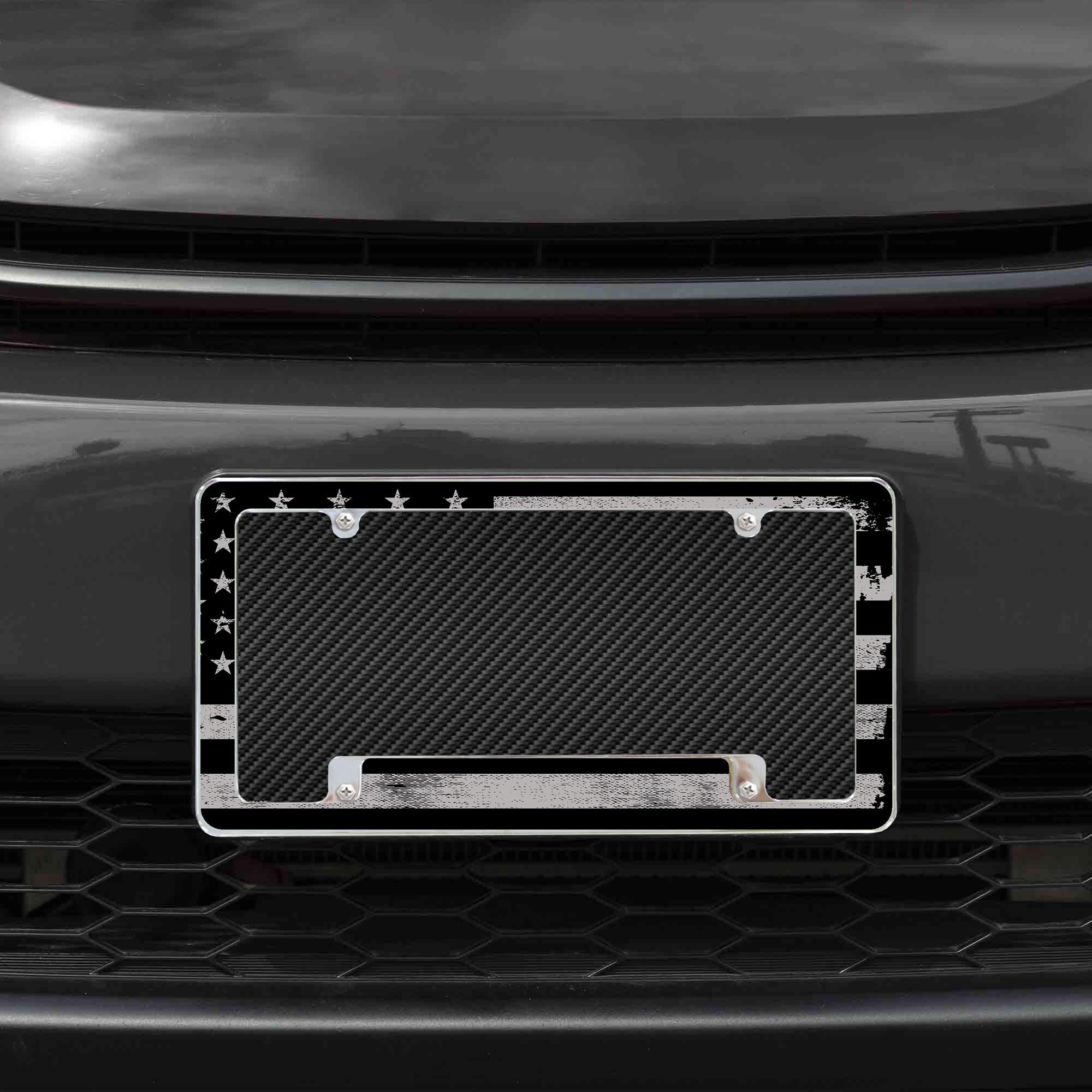Rico Industries USA Blackout Flag All Over Automotive License Plate Frame for Car/Truck/SUV (12 x 6)