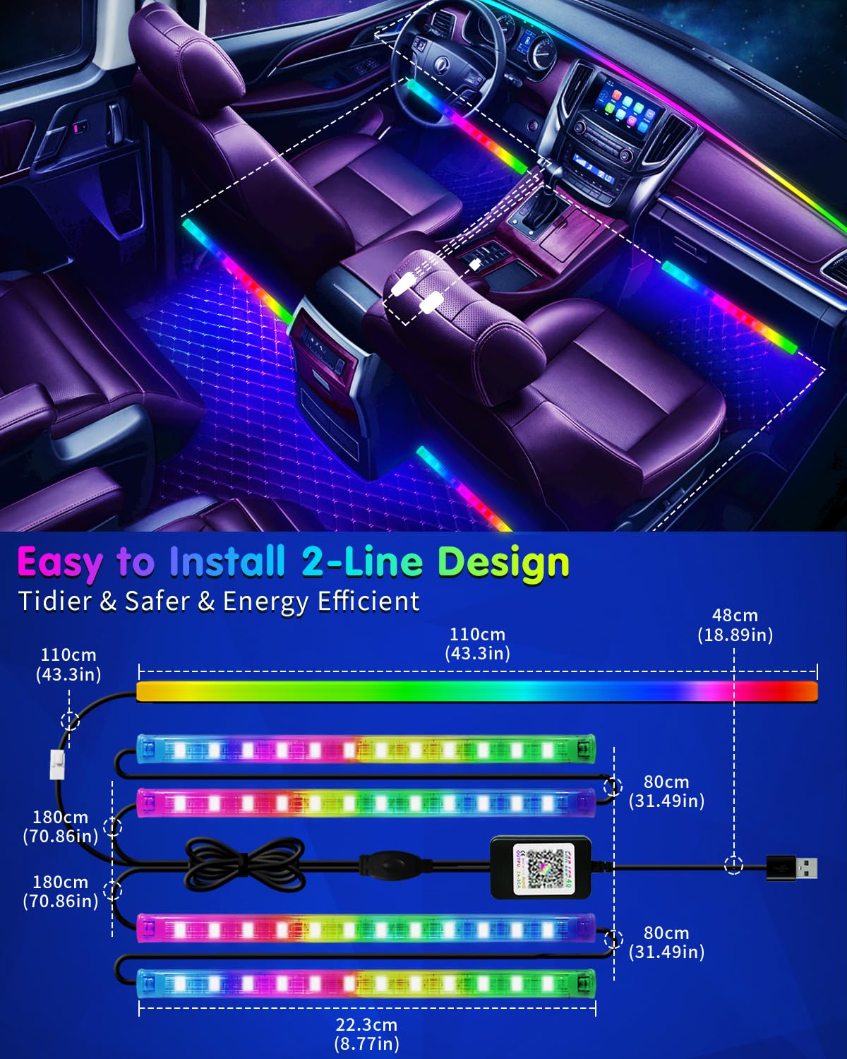 Duofu365 Car Led Light Interior, Rgb Dreamcolor Inside Car Light Music Sync, Under Dash Footwell Automotive Strip Light, 12V Acr