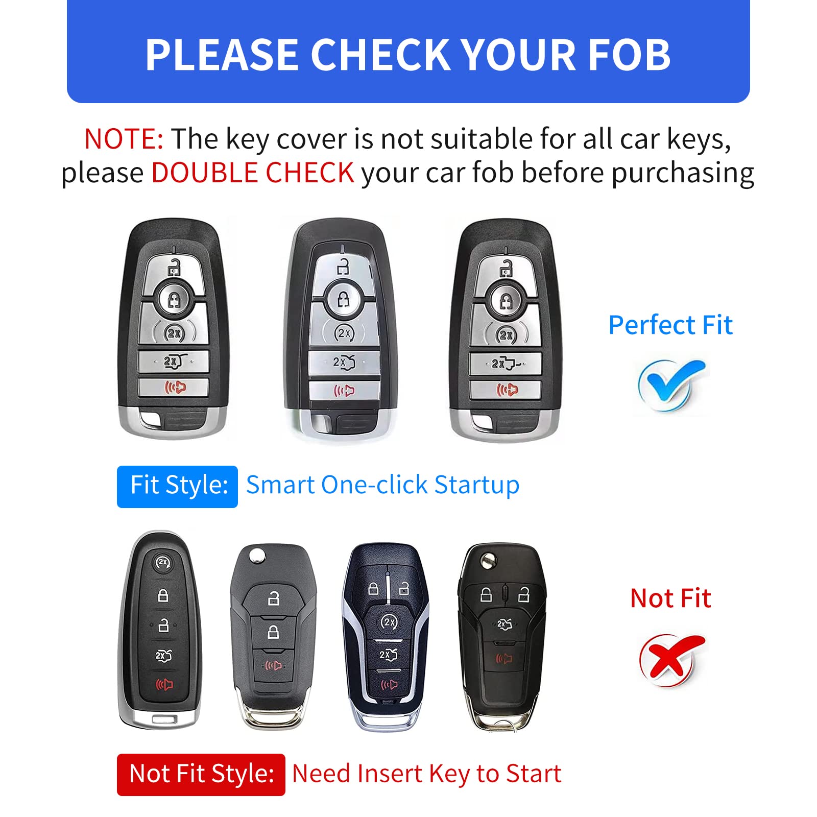 OFFCURVE Key Fob Cover with Keychain for Ford Fusion Explorer Escape F150 F250 F350 F450 F550 Edge Maverick Expedition Lincoln A