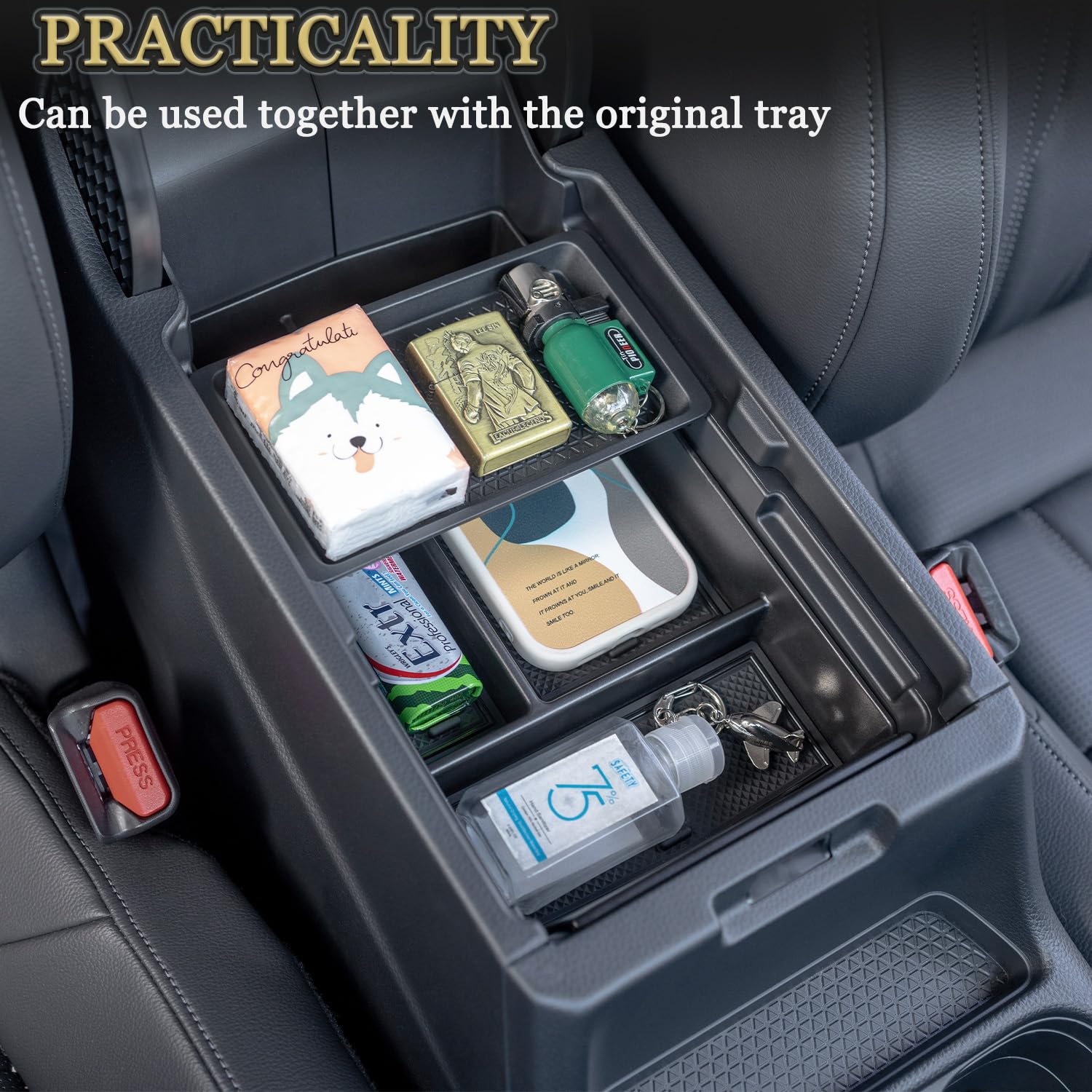 PIMCAR 3-Piece Center Console Organizer Set for 2023-2026 Honda CR-V, Durable ABS Armrest Tray & Hidden Storage Box