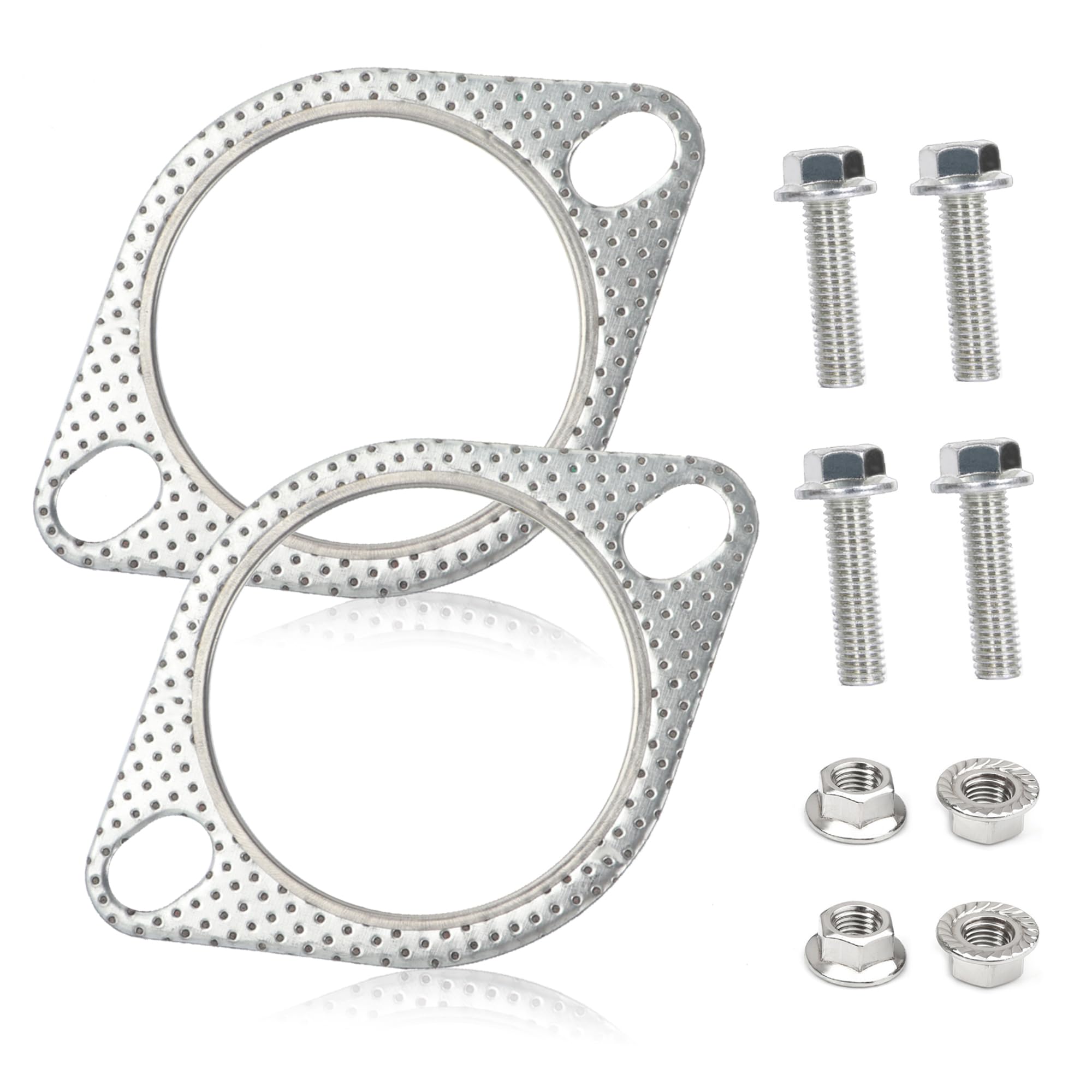 2PCS 3 Car Exhaust Manifold Gasket with 4 Exhaust Bolts,Exhaust Gasket Keeps The Pipe Joints Stable,Universal Car Parts Car Acce