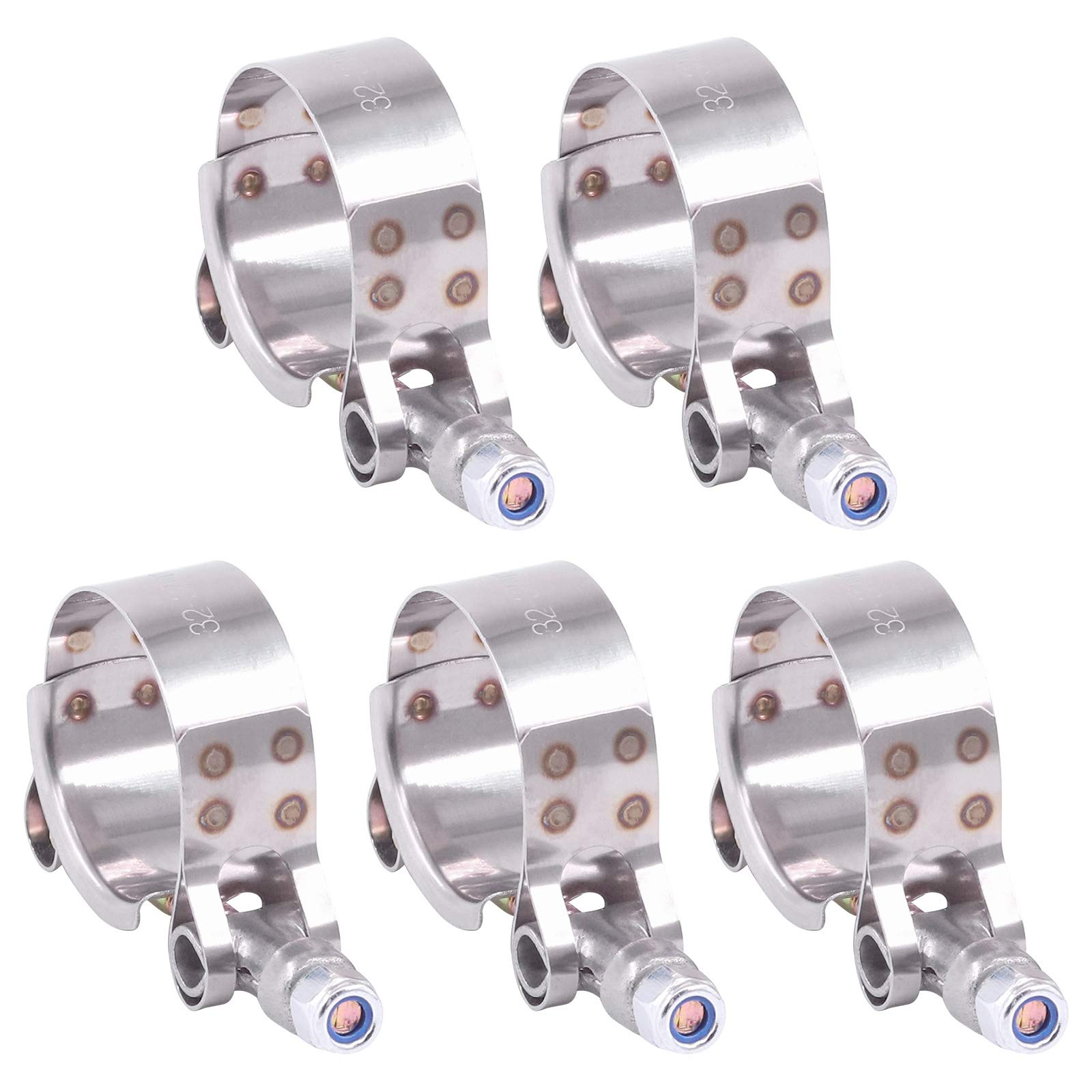 Hilitchi 5Pcs Stainless Steel T-Bolt Clamps With Rounded Band Edges Heavy Duty Turbo Intake Intercooler Clamp (32-37Mm) For 1 In