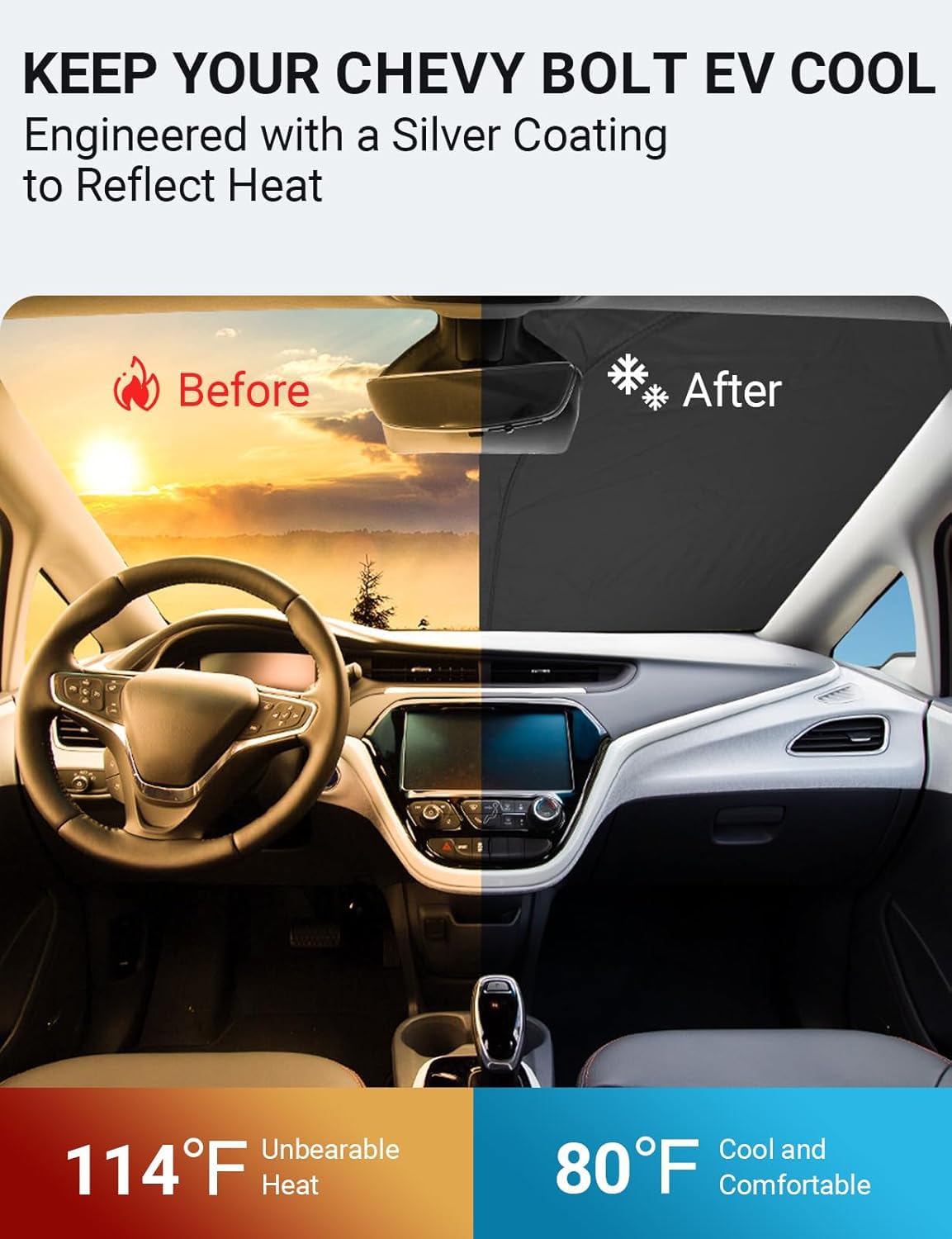 Proadsy 2025 Upgrade Windshield Sun Shade Custom Fit Chevy Bolt 2017-2024 2025 (Not For Chevy Bolt Euv) 4-Layer Foldable Front S