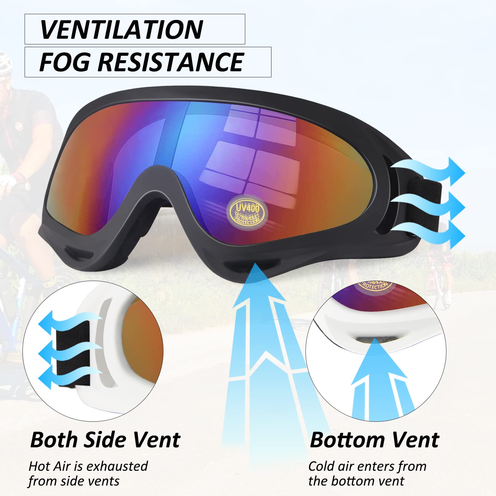 Motorcycle Goggles Kids, 2 Pack Dirt Bike Atv Motocross Goggles Ski Goggles, Off Road Riding Goggles For Child, Anti-Uv Dust Air