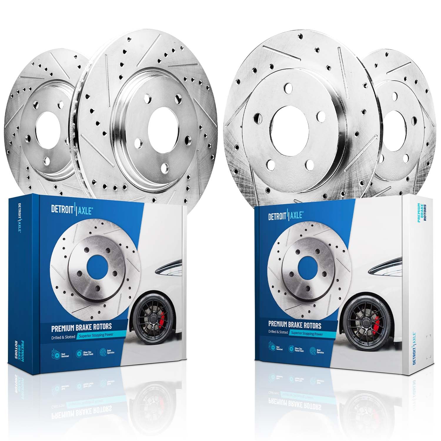 Detroit Axle - Brake Rotors for Ford Explorer Flex Taurus Lincoln MKS MKT Drilled & Slotted Disc Brake Rotors Front & Rear Repla