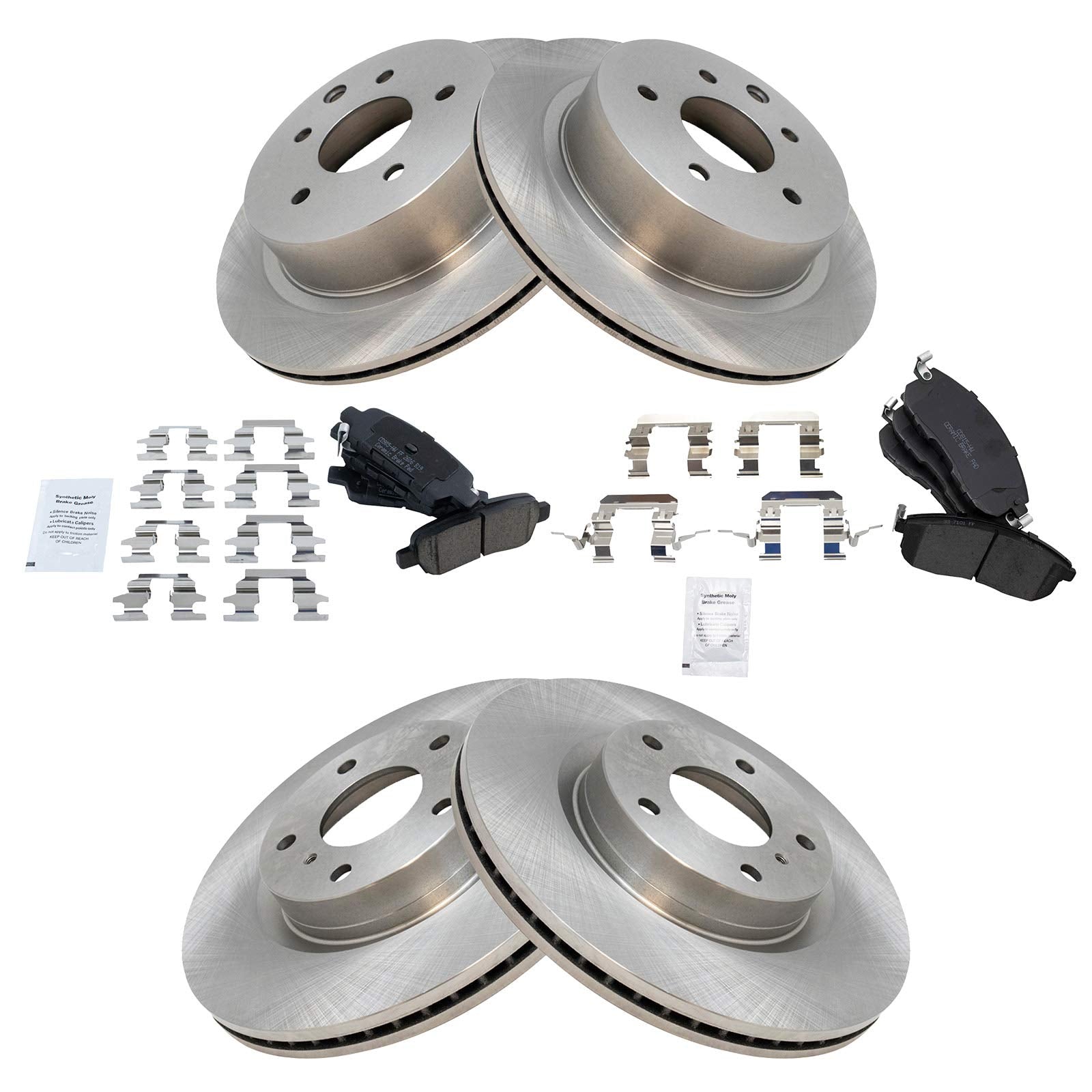 Trq Front And Rear Brake Pad & Rotor Kit Brake Pads Brake Rotor Ceramic Compatible With 2003-2004 Infiniti G35 2003-2005 Nissan